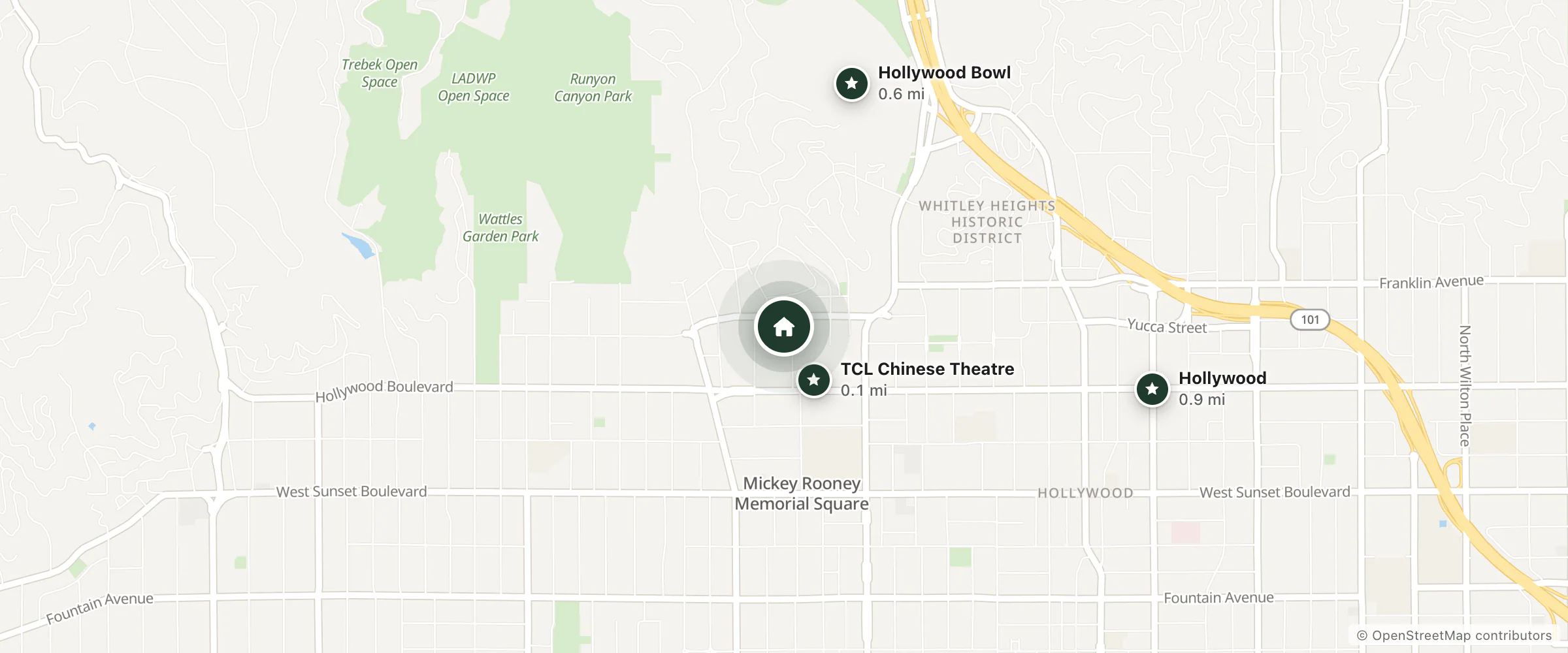 Map of Boutique 444 Nirvana and nearby TCL Chinese Theatre, Hollywood Bowl and Hollywood