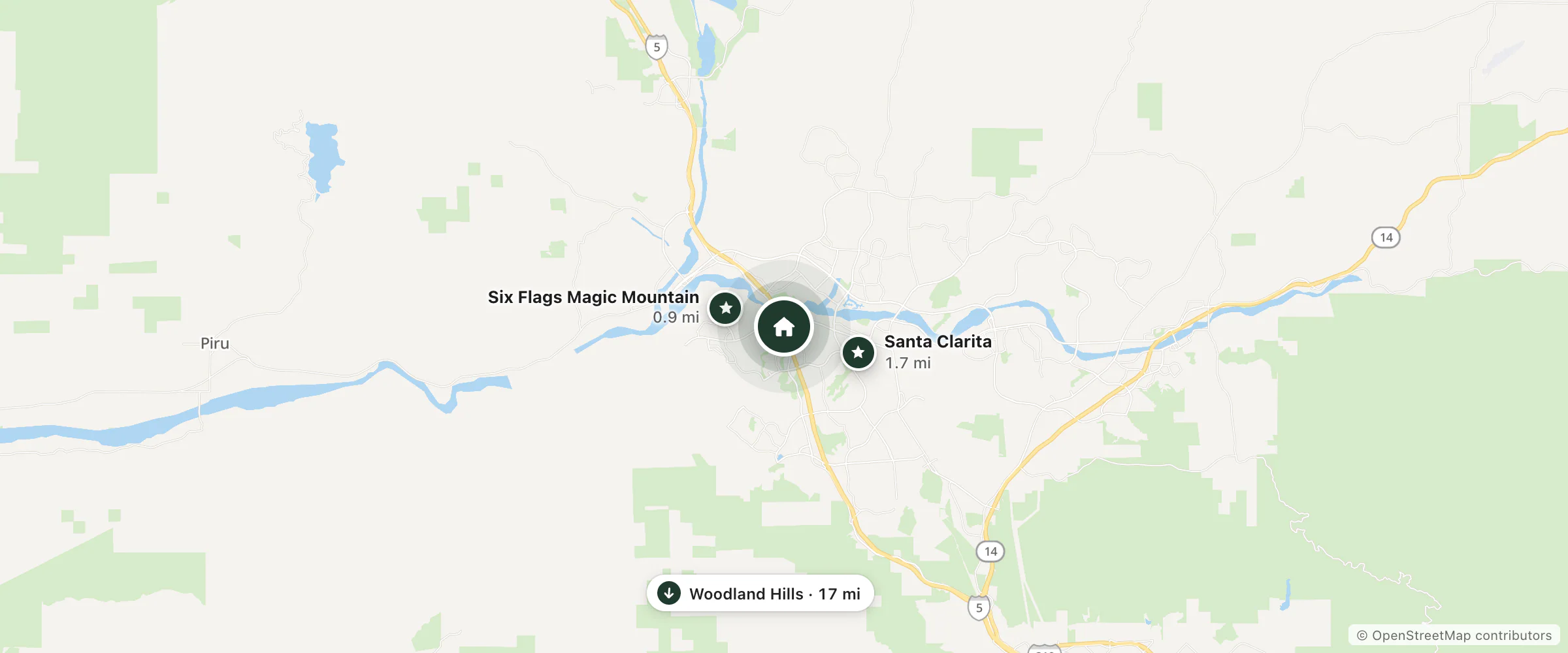 Map of SpringHill Suites and nearby Six Flags Magic Mountain, Santa Clarita and Woodland Hills