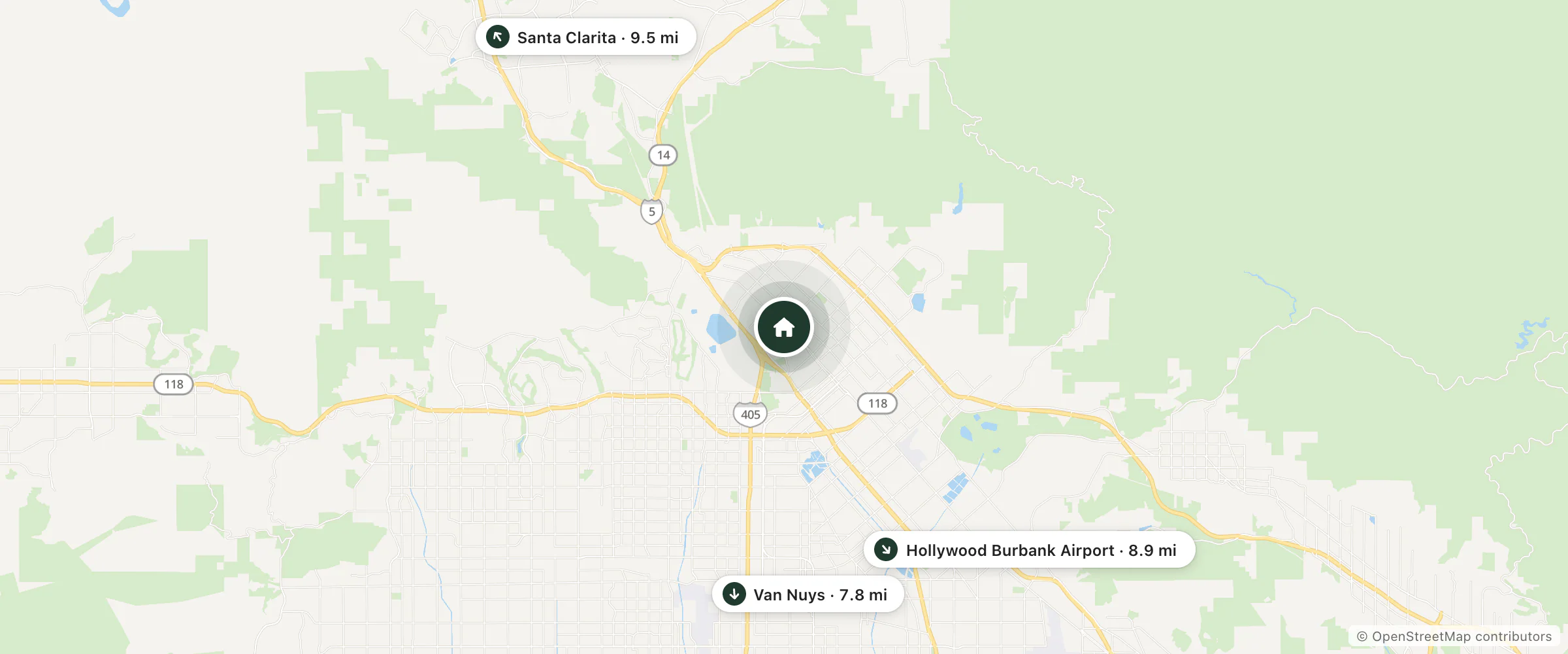 Map of Thomas Motel and nearby Van Nuys, Hollywood Burbank Airport and Santa Clarita