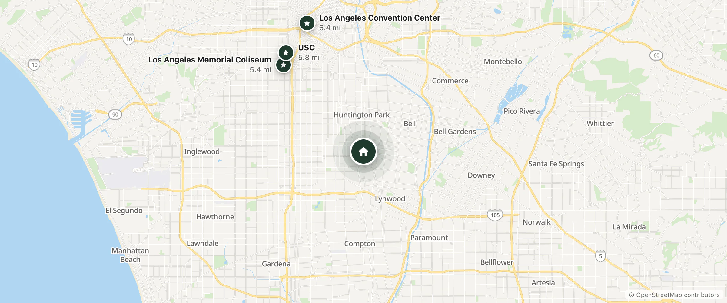 Map of Mirage Inn and nearby Los Angeles Memorial Coliseum, USC and Los Angeles Convention Center