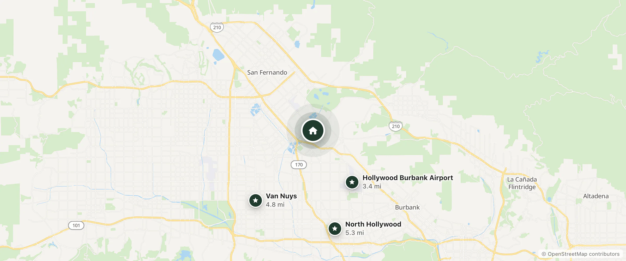 Map of LYFE INN and SUITES and nearby Hollywood Burbank Airport, Van Nuys and North Hollywood