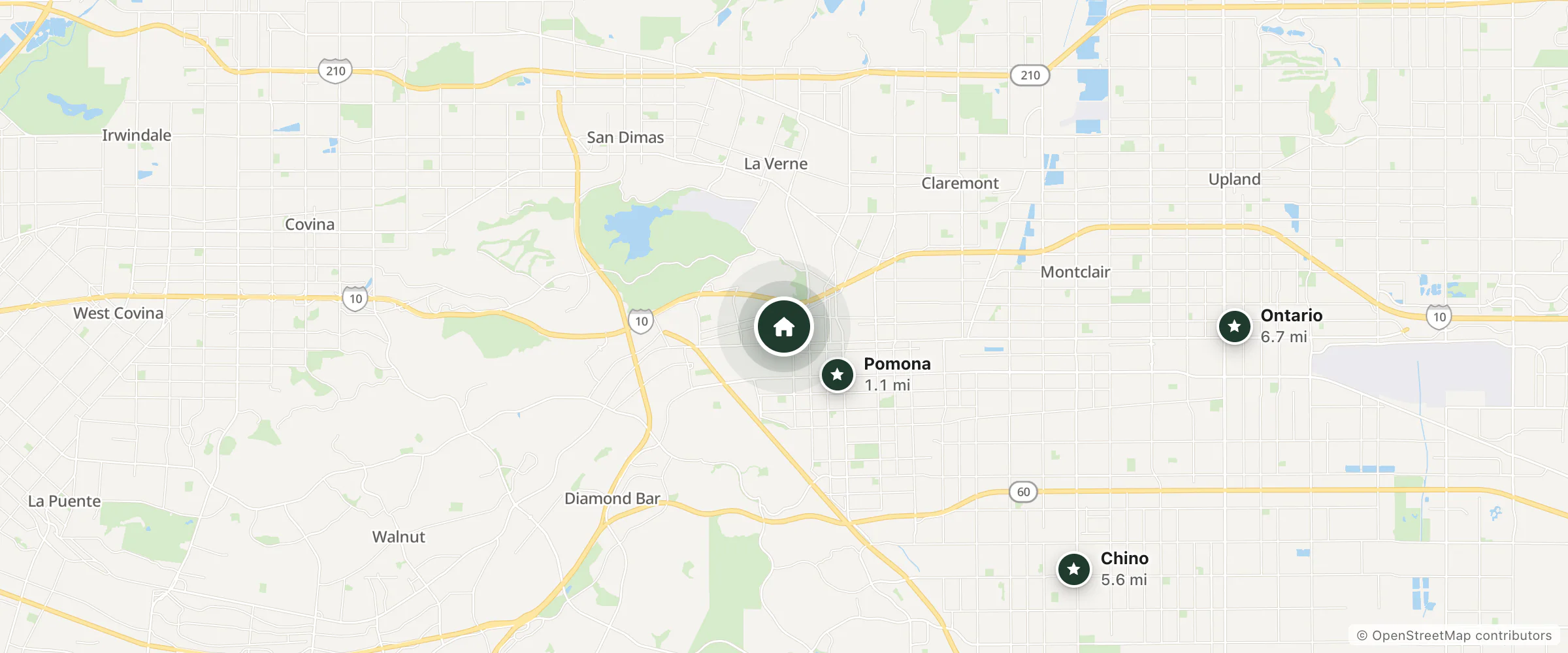 Map of Ganesha Motel and nearby Pomona, Chino and Ontario