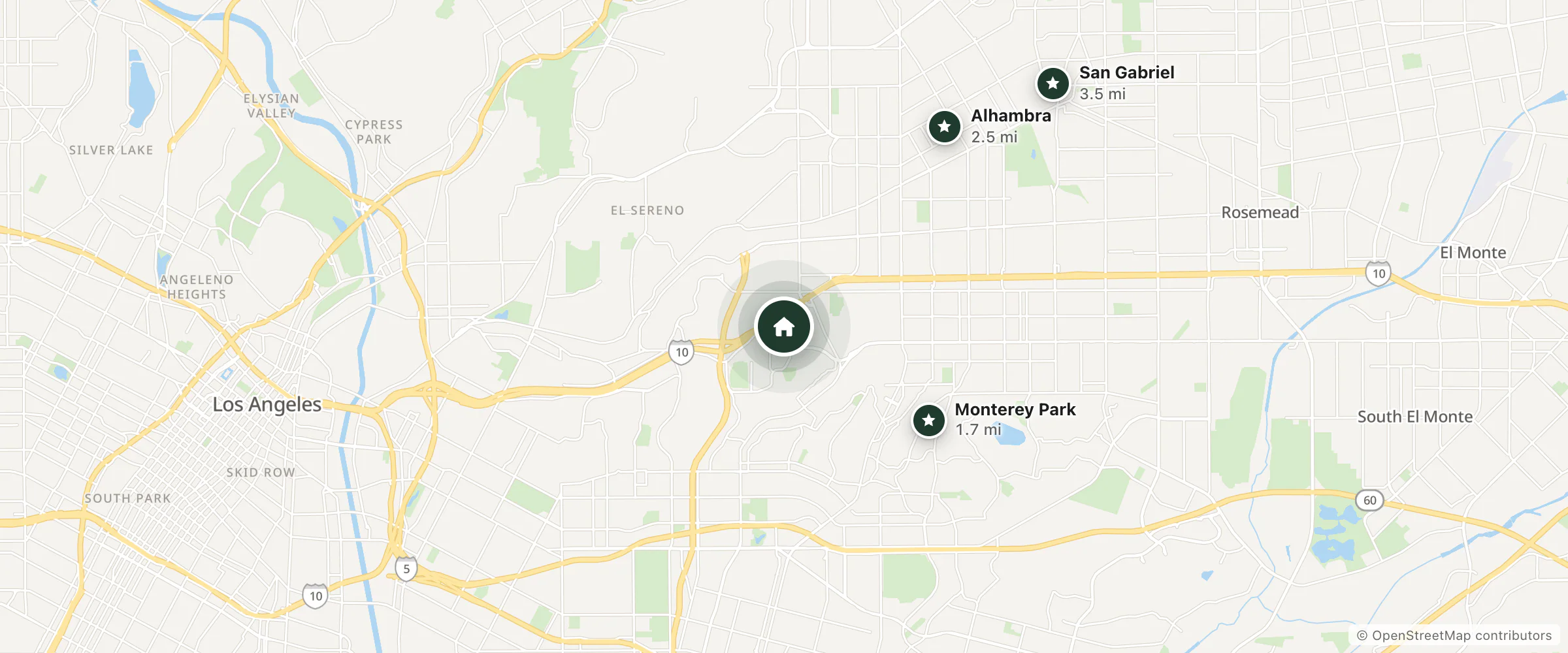 Map of Fountain Inn Motel Alhambra Los Angeles and nearby Monterey Park, Alhambra and San Gabriel