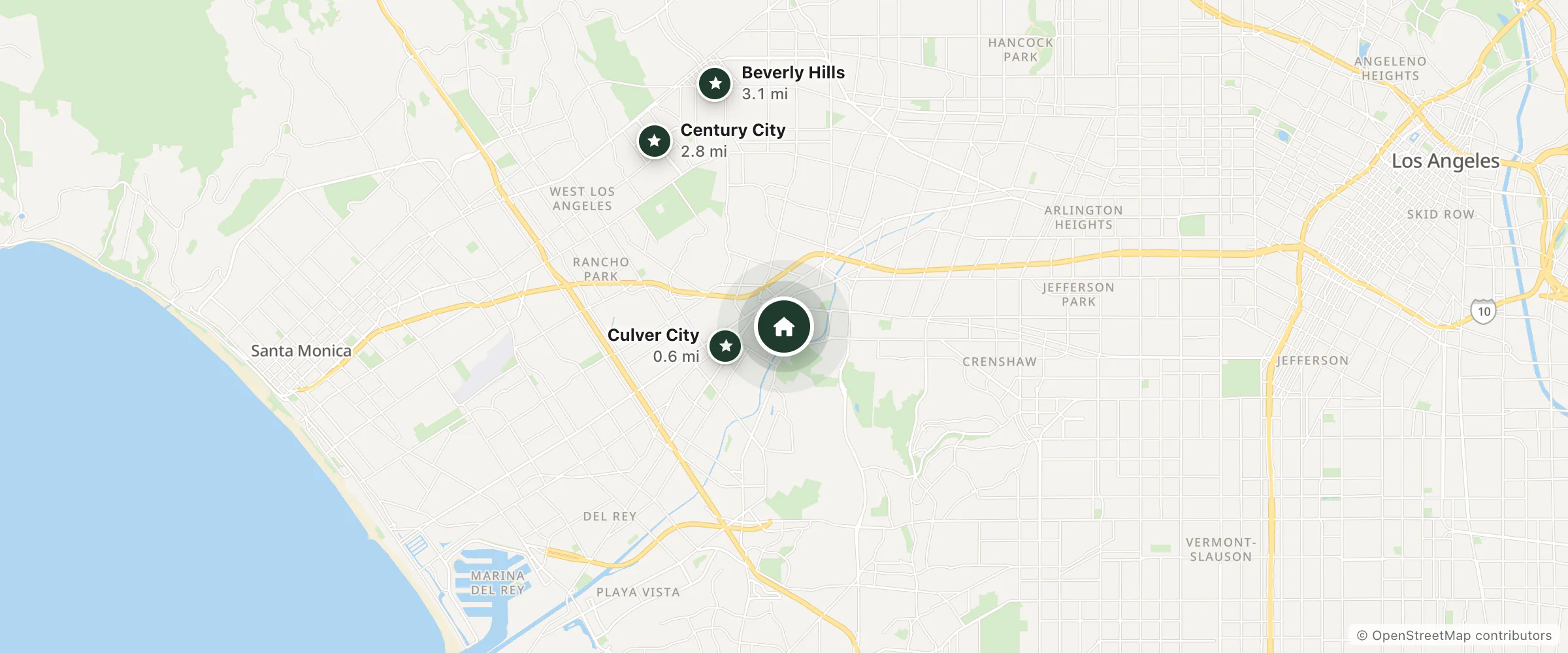 Map of Bed and Breakfast Craftsman House and nearby Culver City, Century City and Beverly Hills