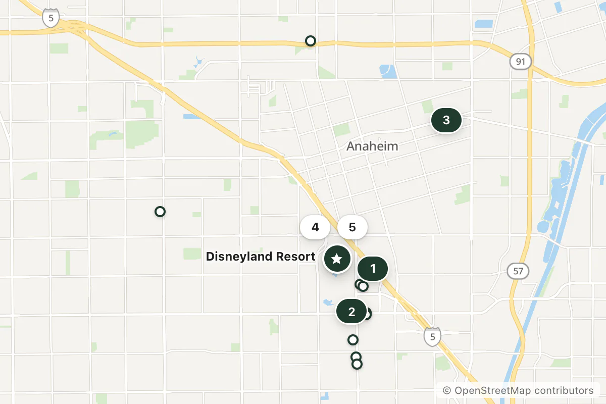 Map of the top 15 hotels for this question around Disneyland Resort