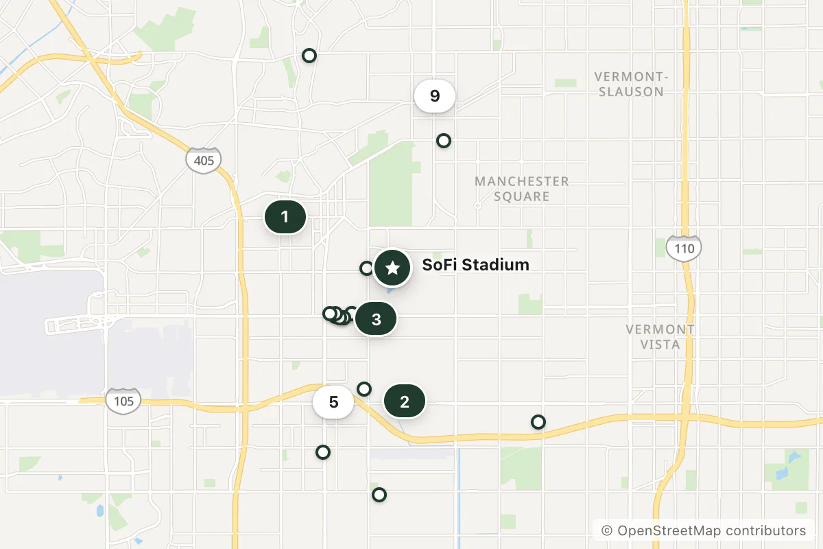 Map of the top 25 hotels for this question around SoFi Stadium