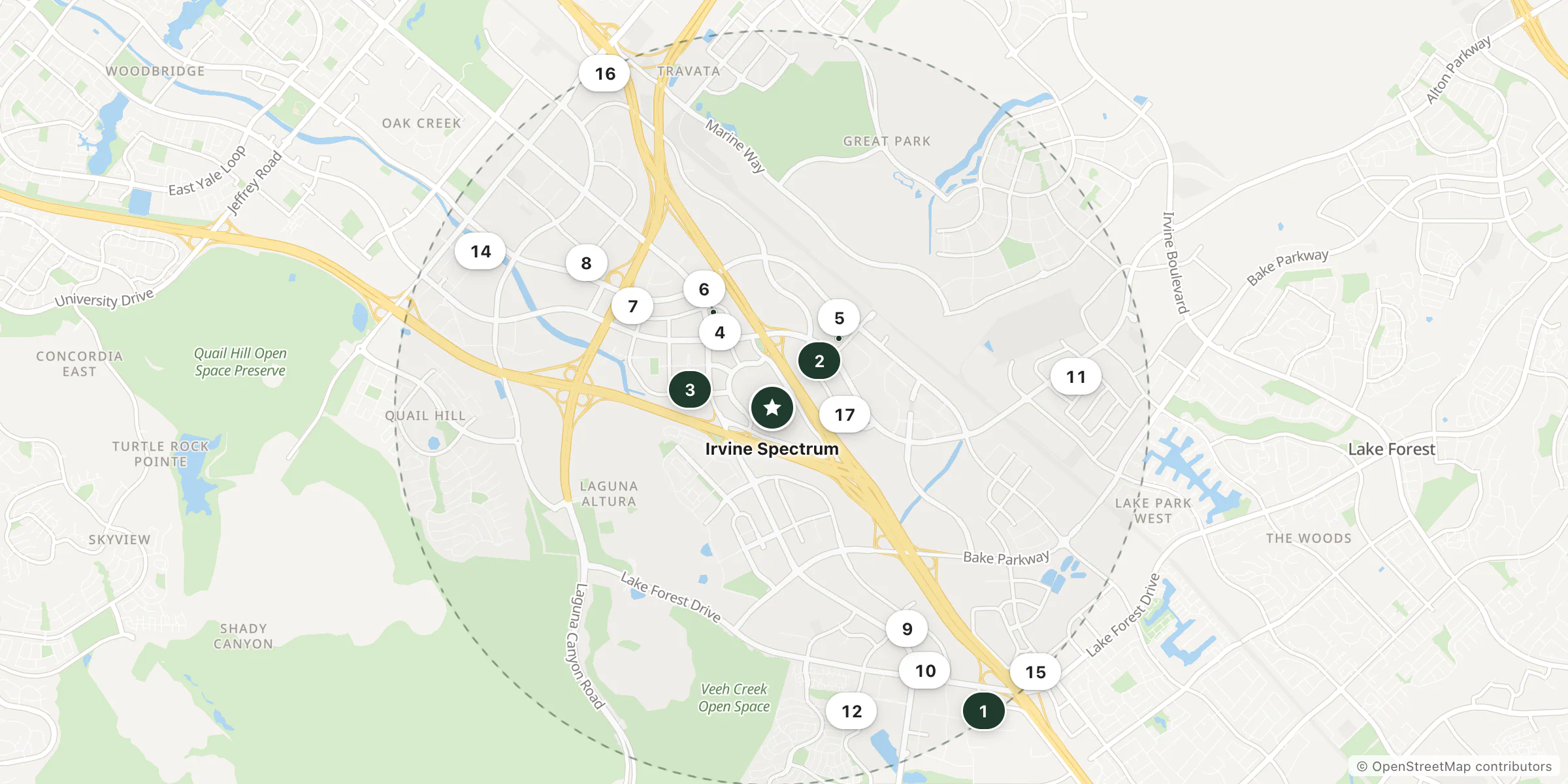 Map of hotels near Irvine Spectrum