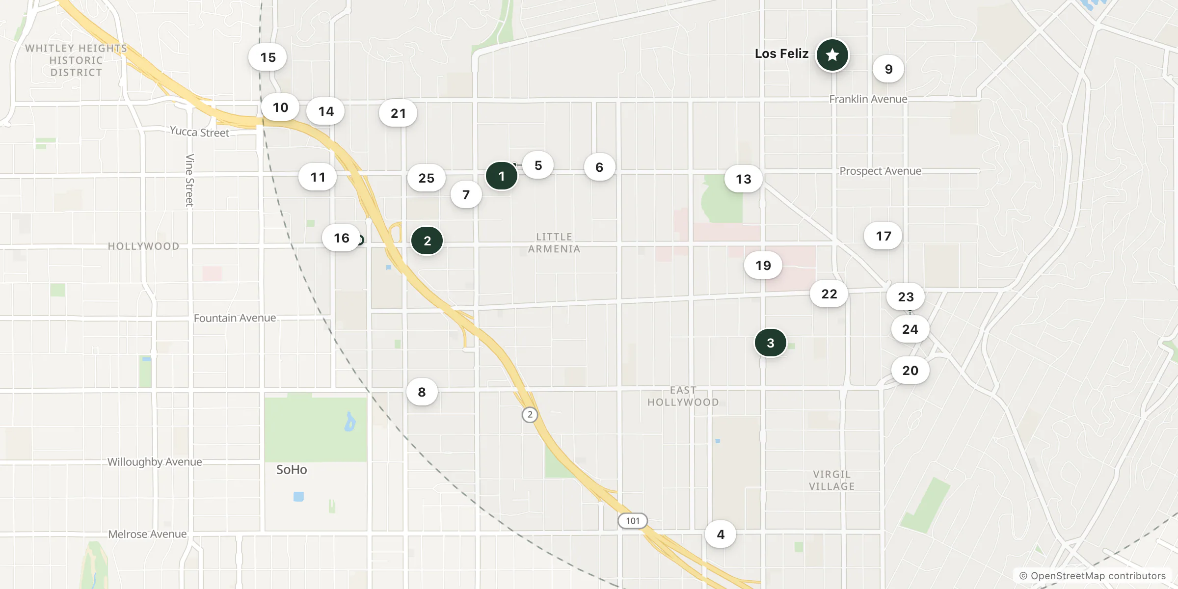 Map of hotels near Los Feliz