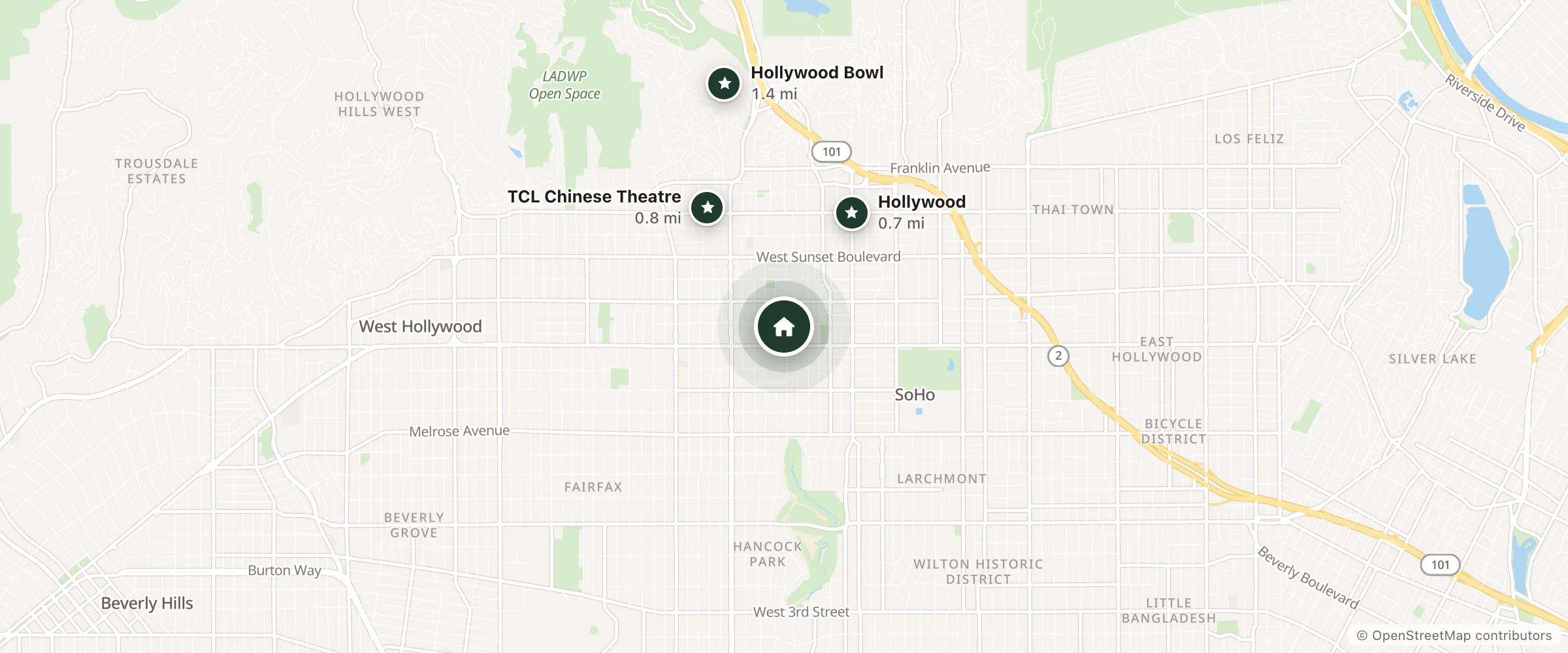 Map of Time Zone Hostel and nearby Hollywood, TCL Chinese Theatre and Hollywood Bowl