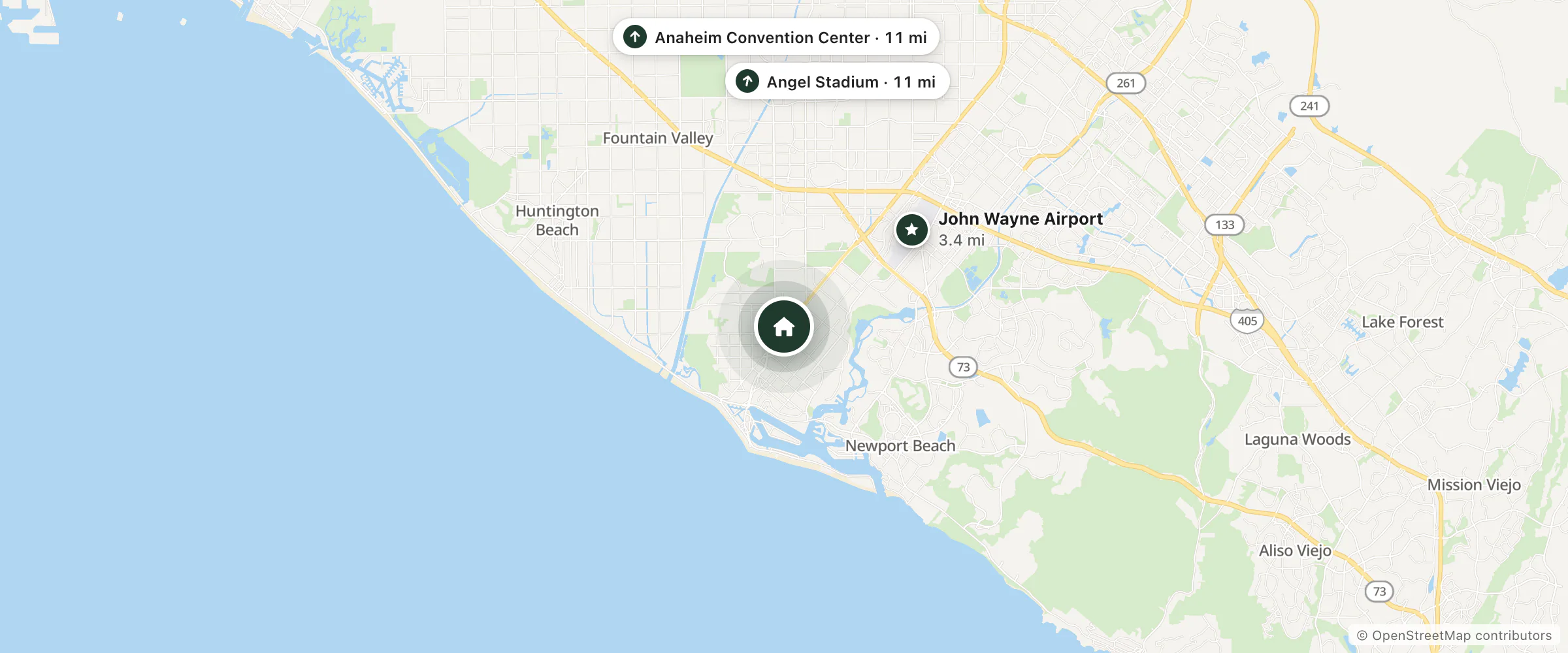 Map of Travelodge by Wyndham Costa Mesa Newport Beach Hacienda and nearby John Wayne Airport, Anaheim Convention Center and Angel Stadium