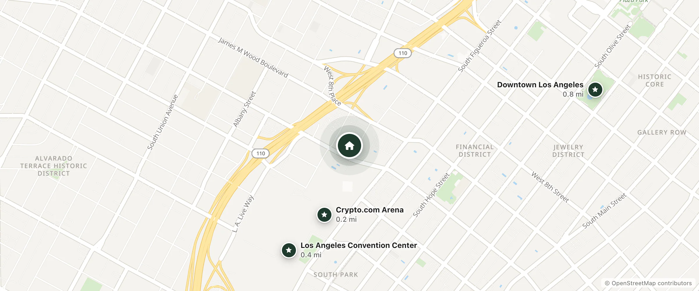 Map of Residence Inn and nearby Crypto.com Arena, Los Angeles Convention Center and Downtown Los Angeles