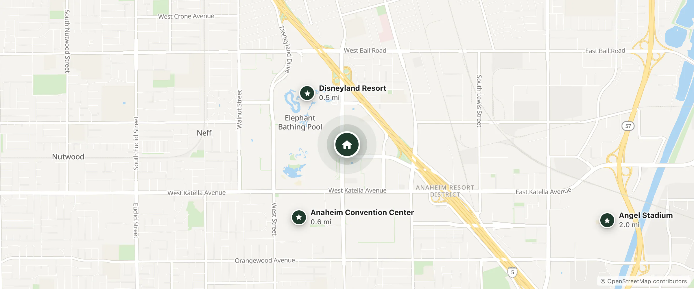 Map of Best Western Plus Anaheim Inn and nearby Disneyland Resort, Anaheim Convention Center and Angel Stadium