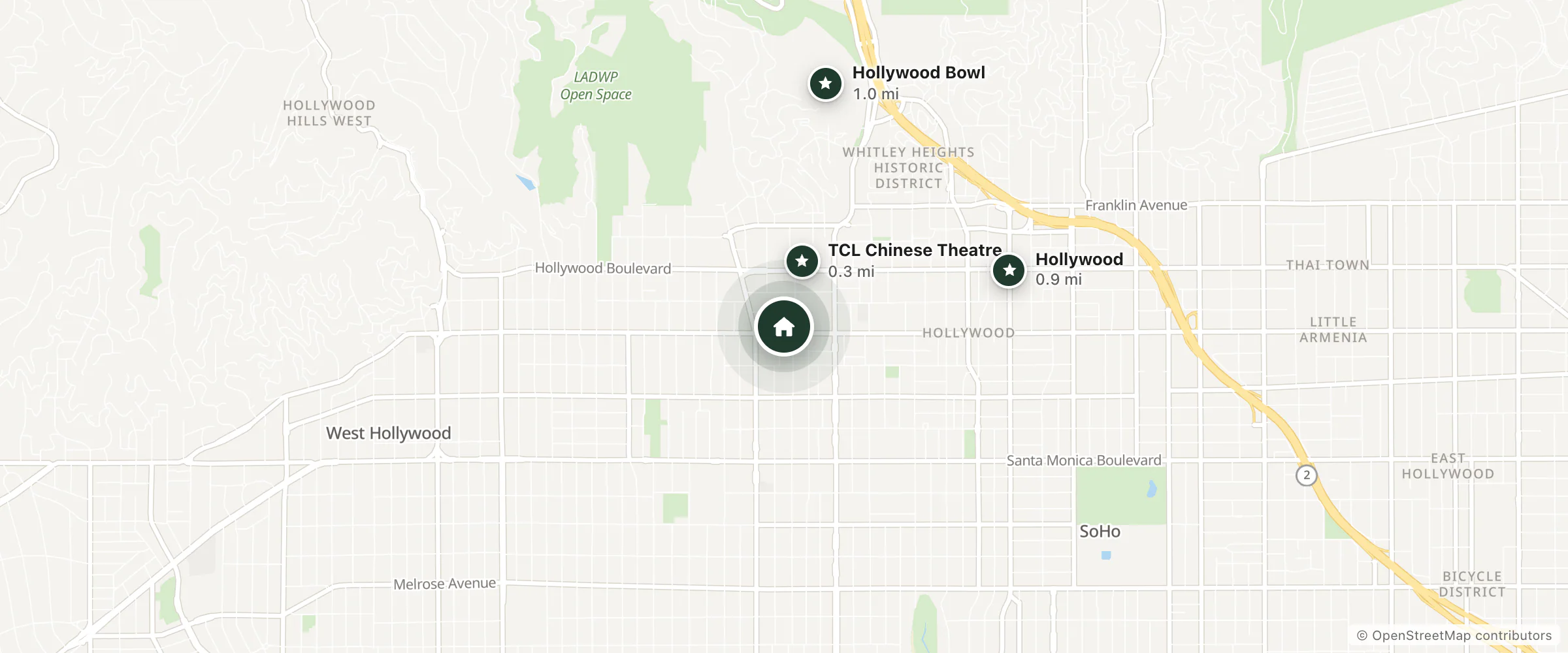 Map of Days Inn and nearby TCL Chinese Theatre, Hollywood and Hollywood Bowl