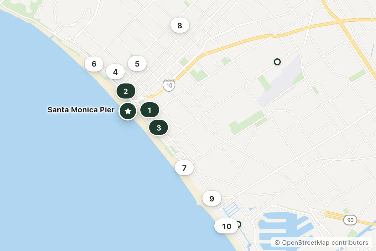 Map of the top 12 hotels for this question around Santa Monica Pier