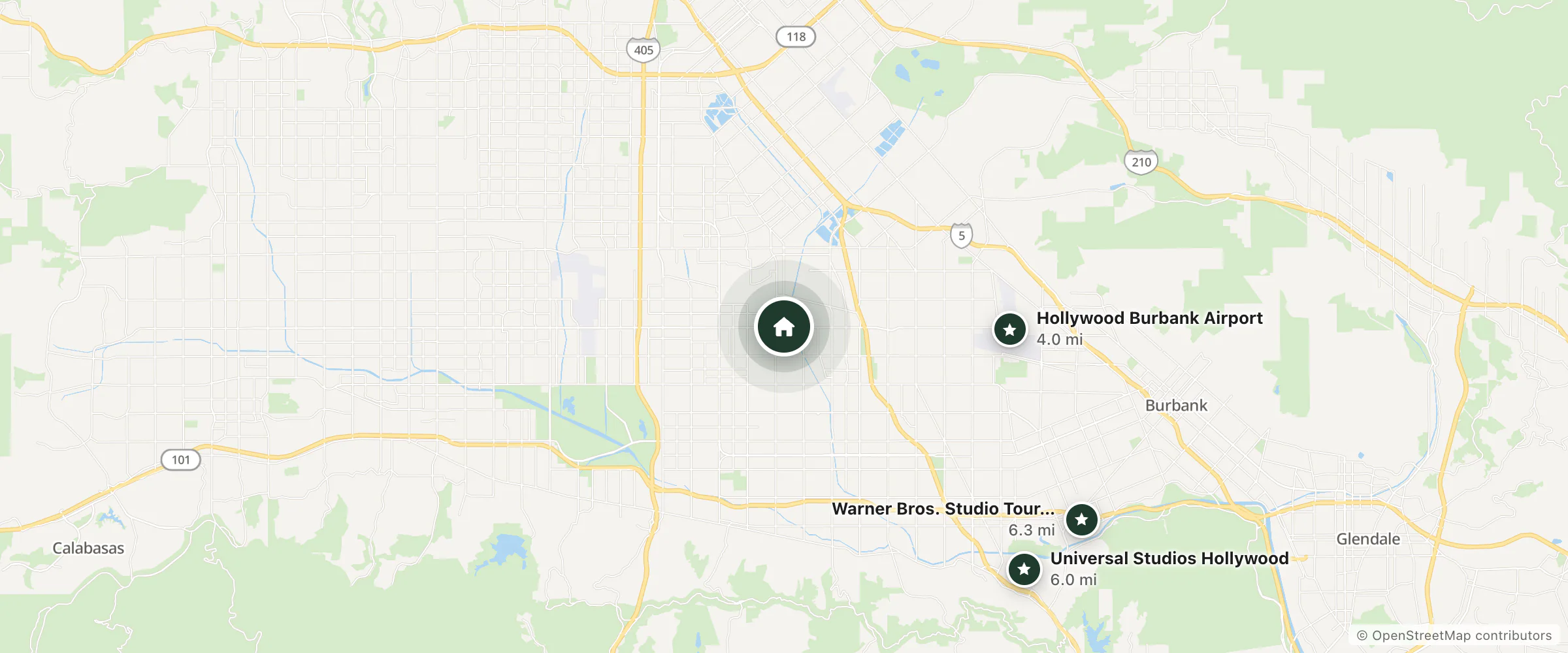 Map of Studio 6 and nearby Hollywood Burbank Airport, Universal Studios Hollywood and Warner Bros. Studio Tour Hollywood