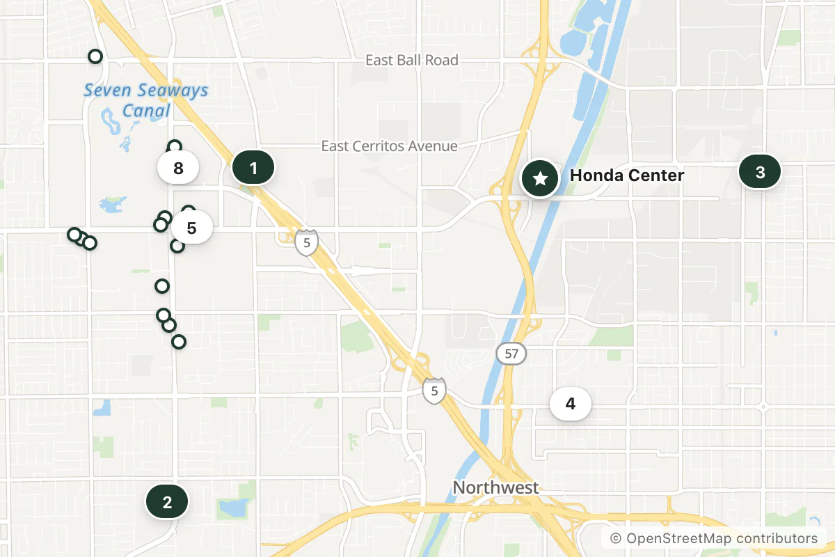 Map of the top 23 hotels for this question around Honda Center