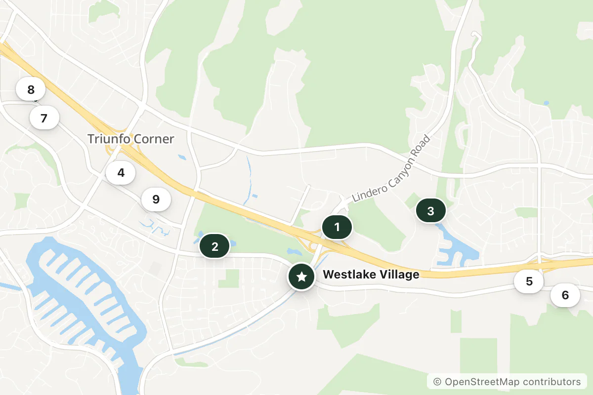 Map of the top 9 hotels for this question around Westlake Village