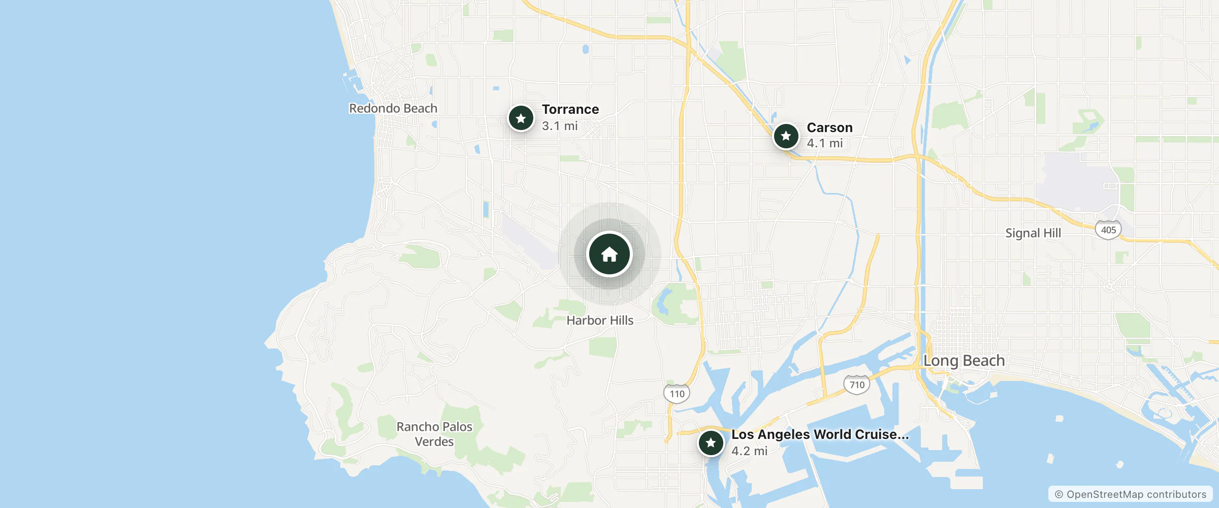 Map of Leo's Motel and nearby Torrance, Carson and Los Angeles World Cruise Center