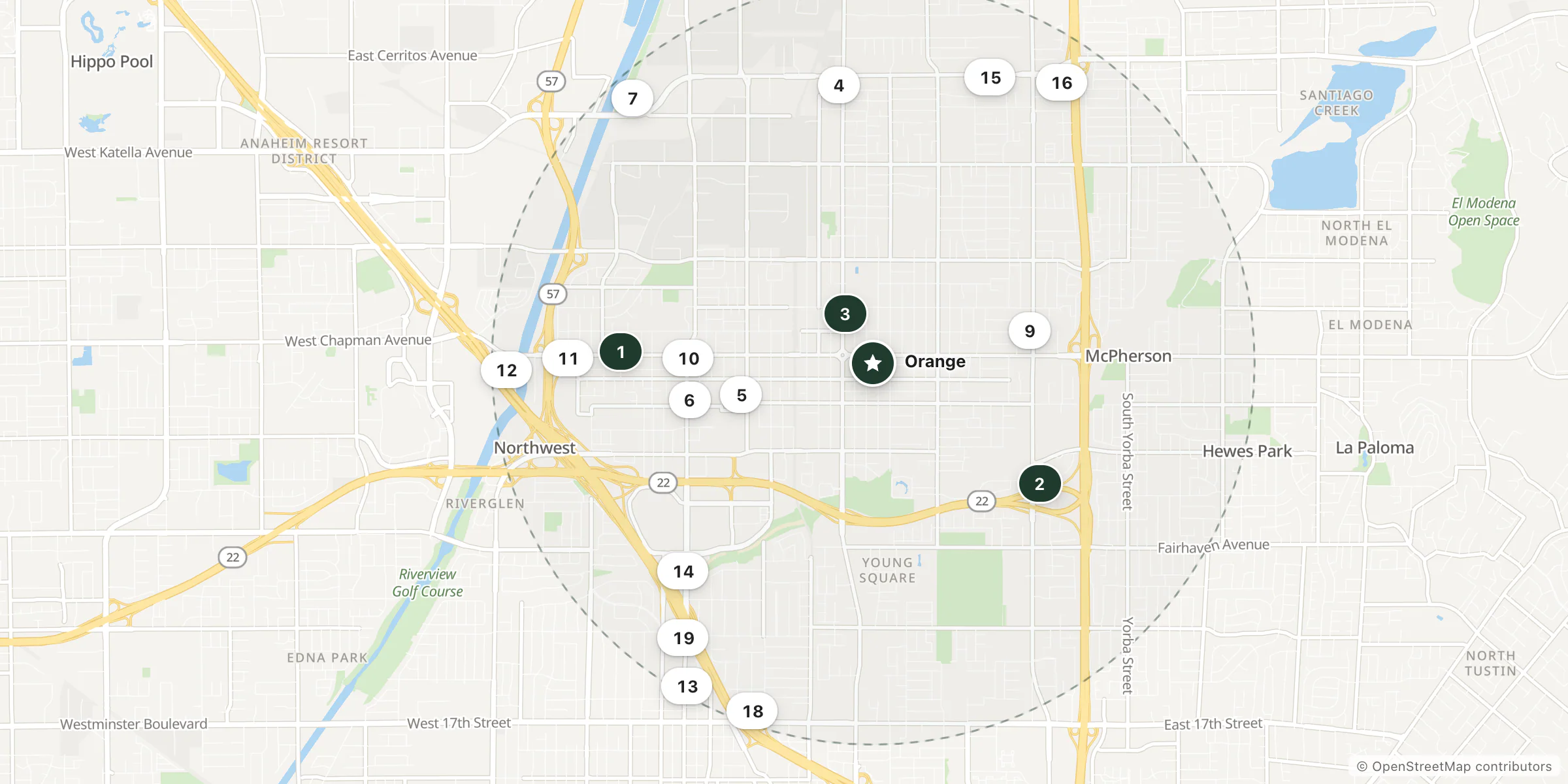 Map of hotels near Orange