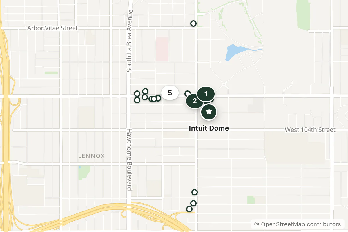 Map of the top 19 hotels for this question around Intuit Dome