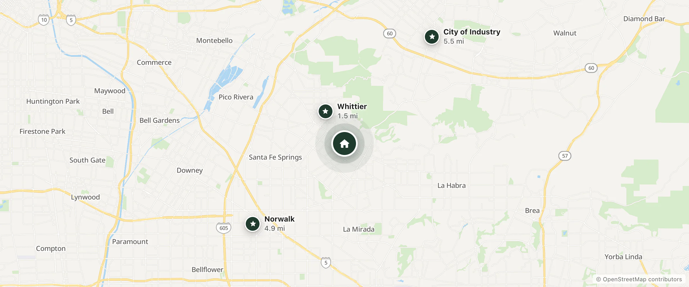 Map of Best Whittier Inn and nearby Whittier, Norwalk and City of Industry