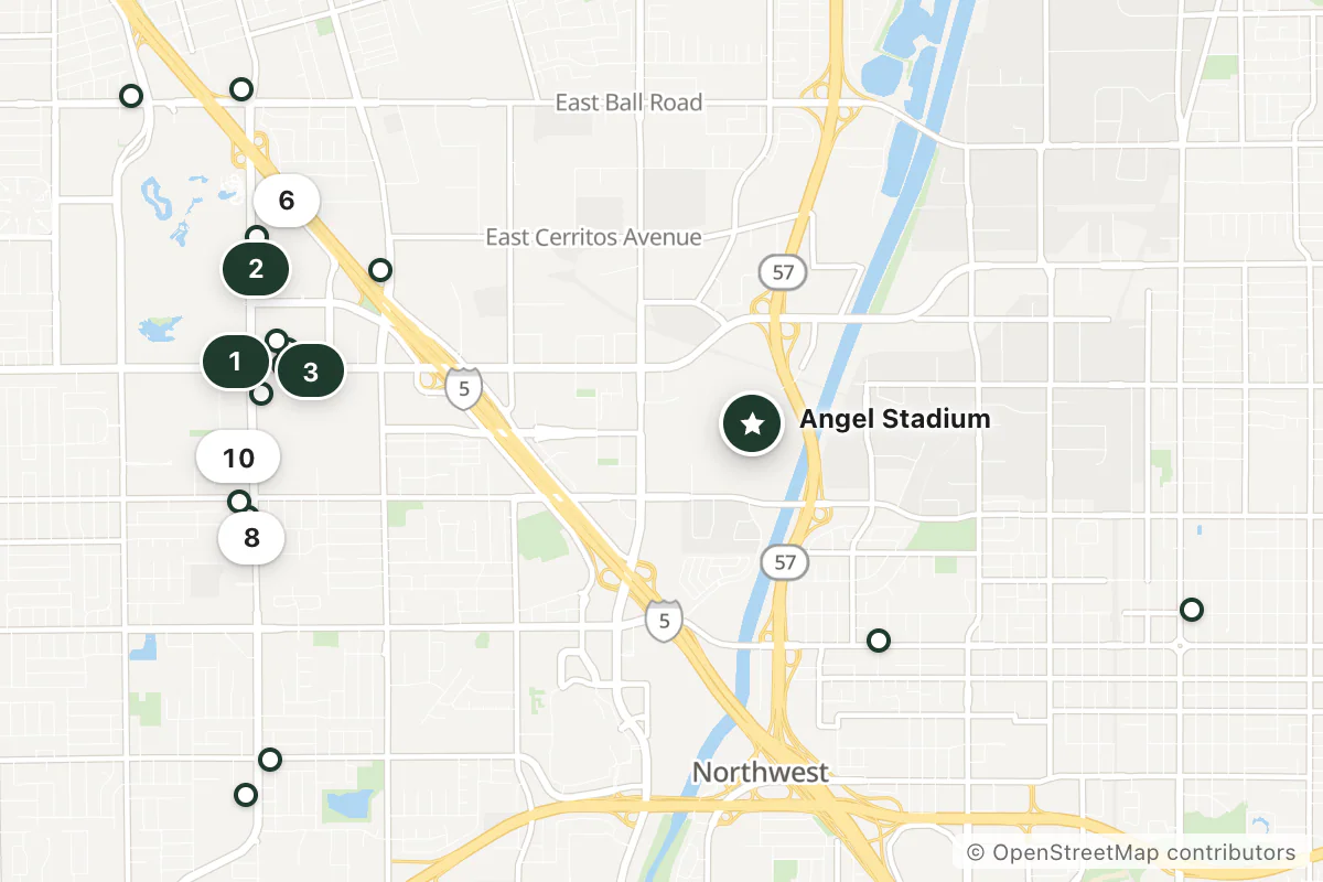 Map of the top 25 hotels for this question around Angel Stadium