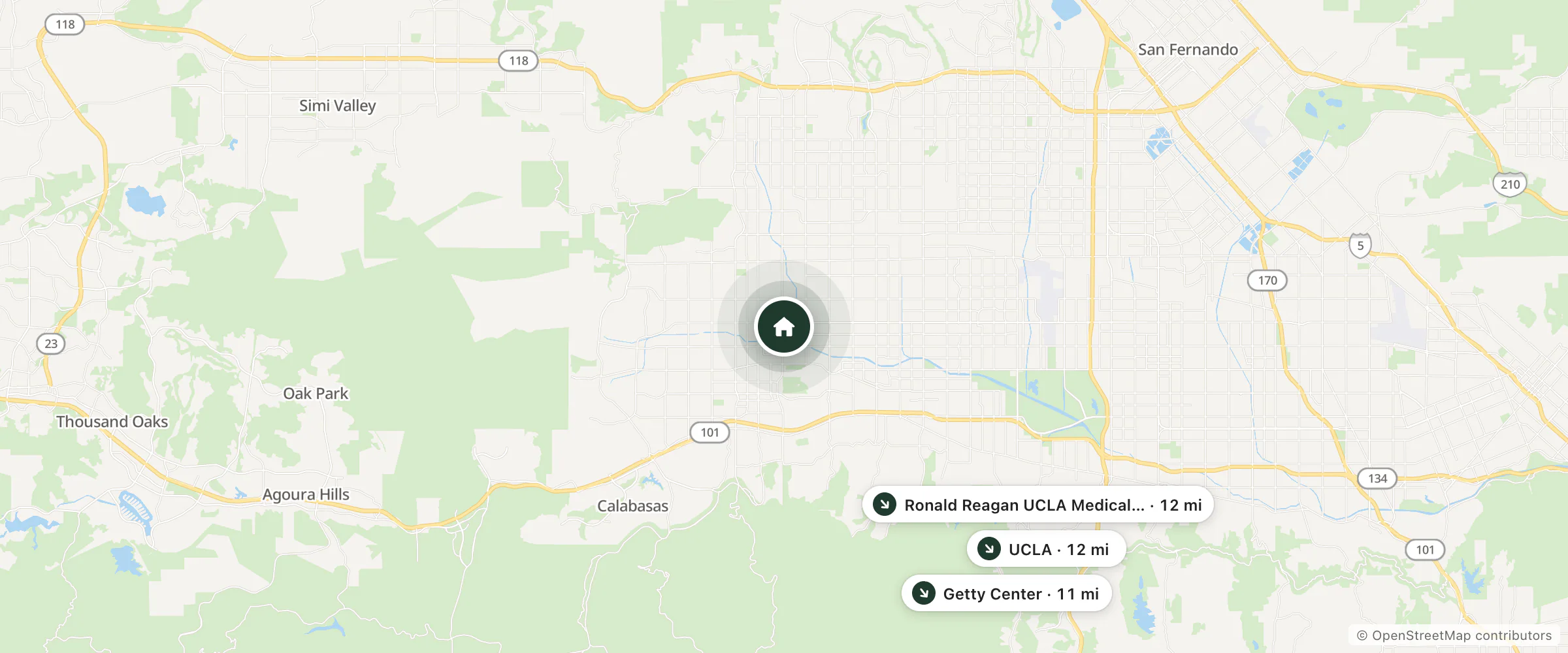 Map of Ramada and nearby Getty Center, UCLA and Ronald Reagan UCLA Medical Center