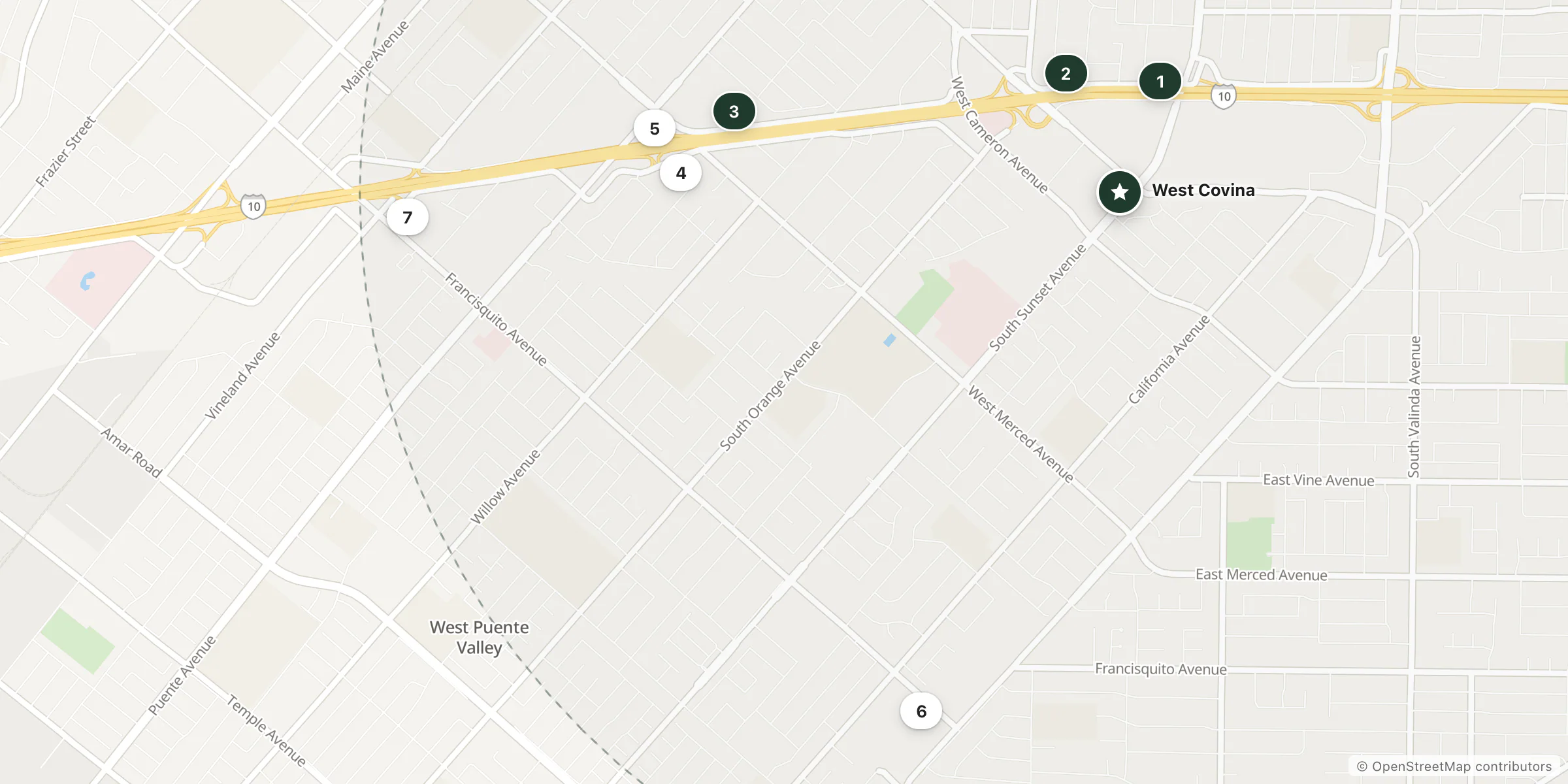 Map of hotels near West Covina