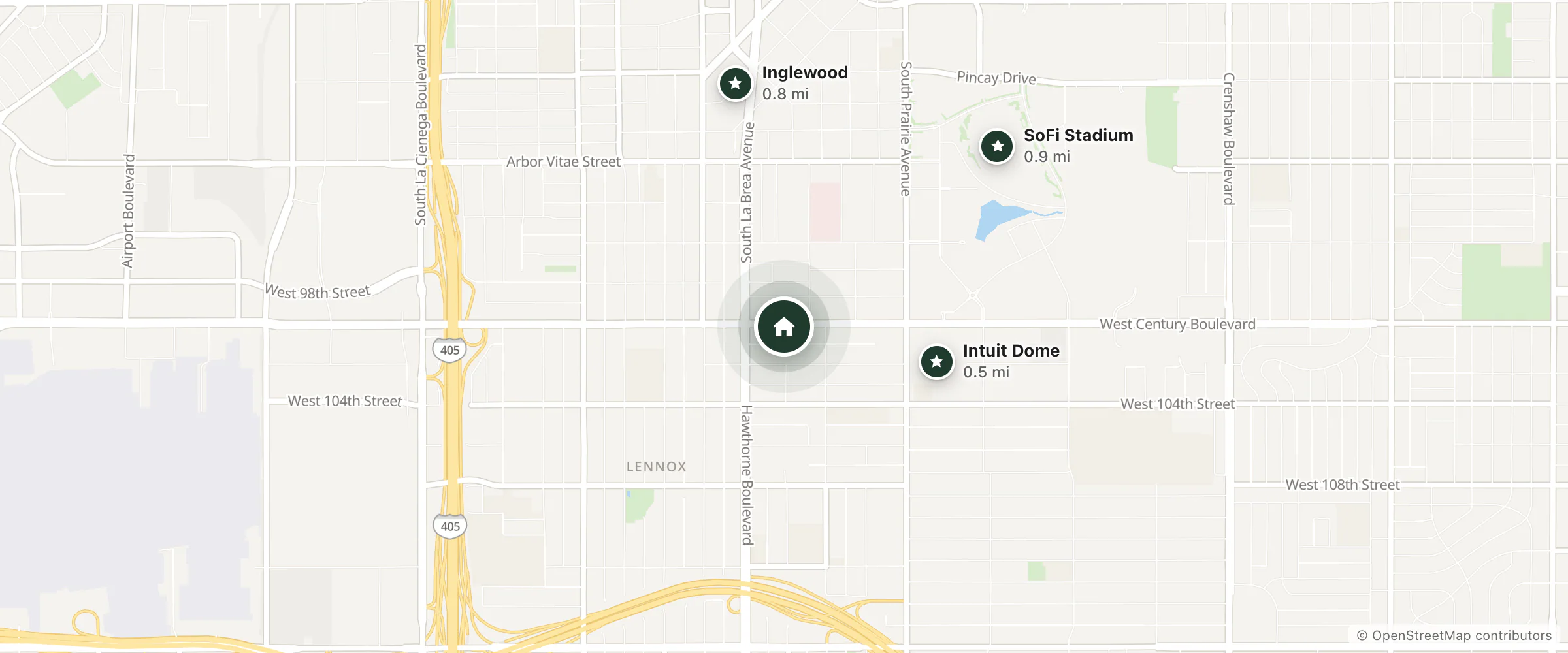 Map of Hollywood Inn Express LAX and nearby Intuit Dome, Inglewood and SoFi Stadium