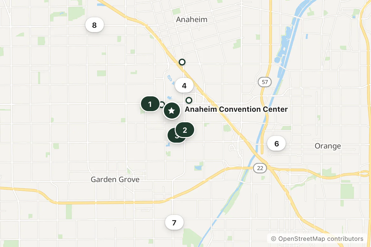 Map of the top 12 hotels for this question around Anaheim Convention Center
