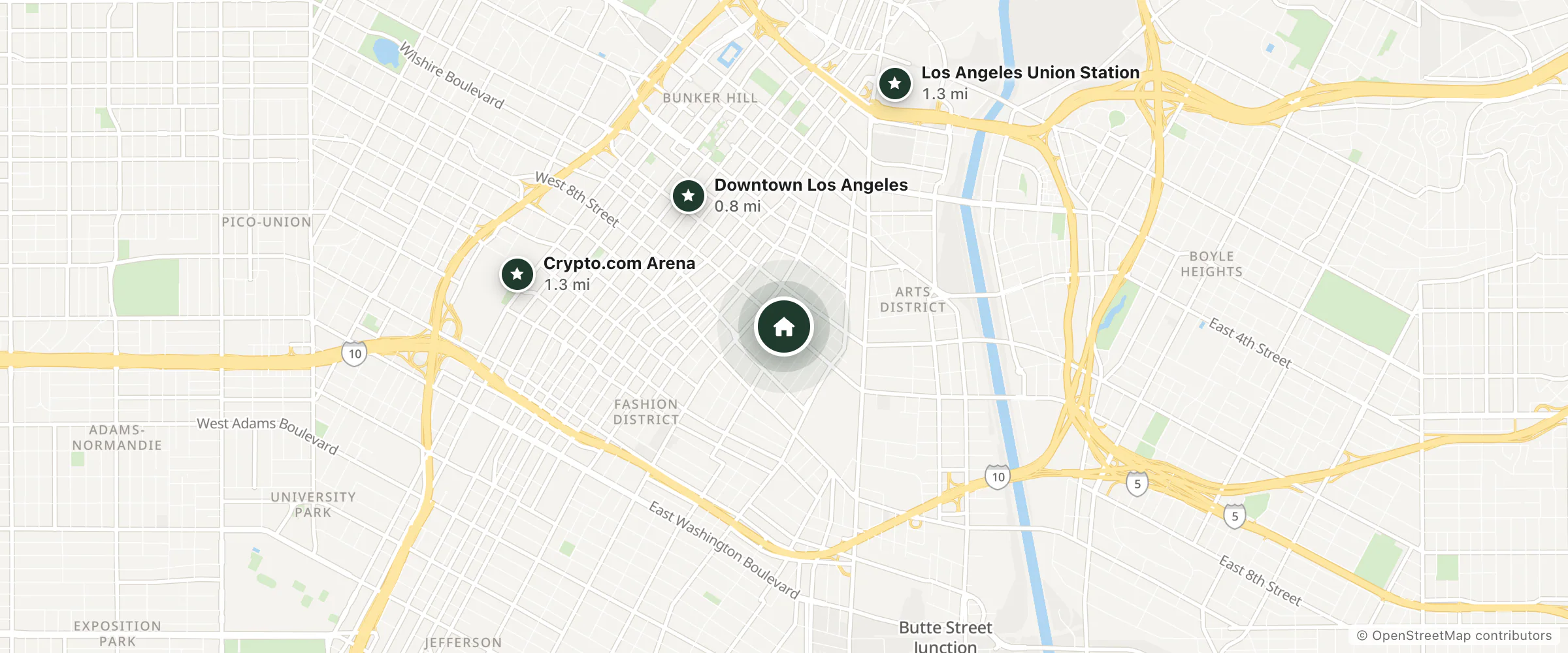 Map of Continental Hotel and nearby Downtown Los Angeles, Los Angeles Union Station and Crypto.com Arena