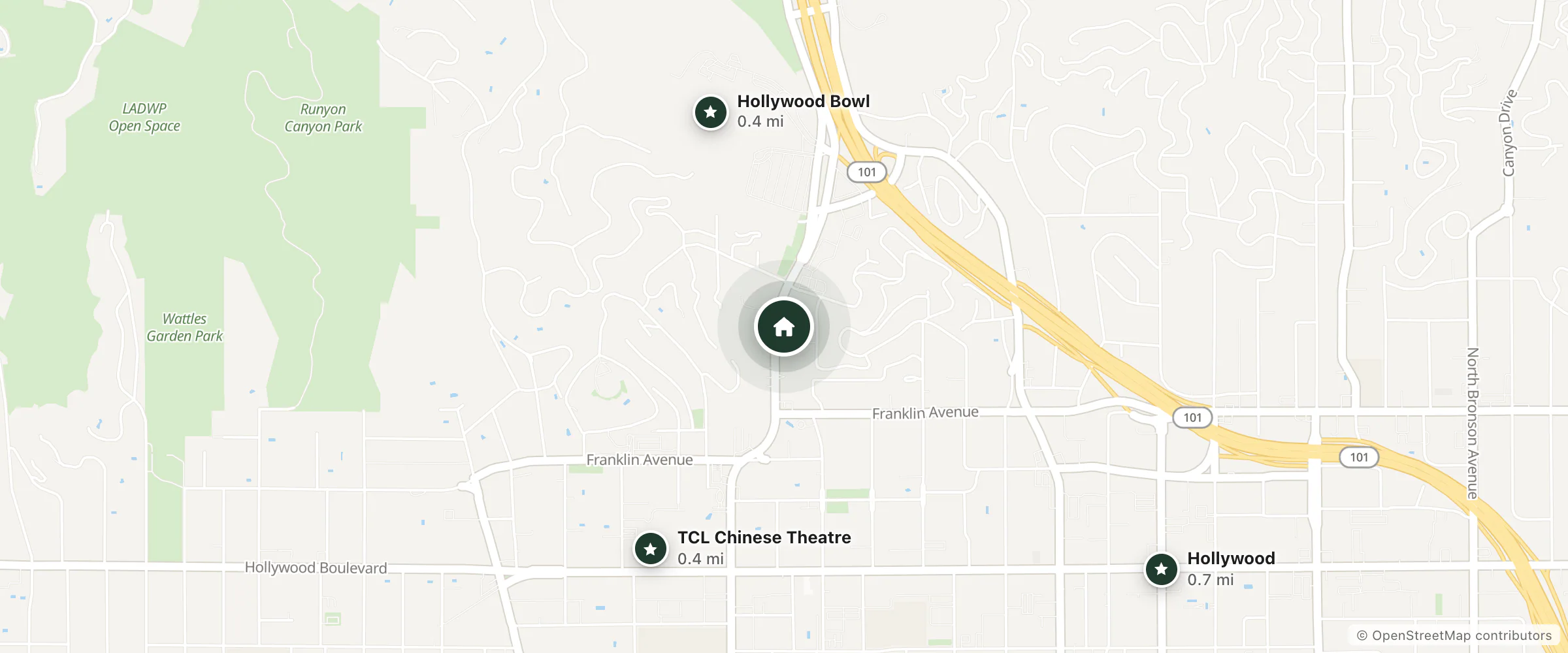 Map of Lexen Hotel and nearby Hollywood Bowl, TCL Chinese Theatre and Hollywood