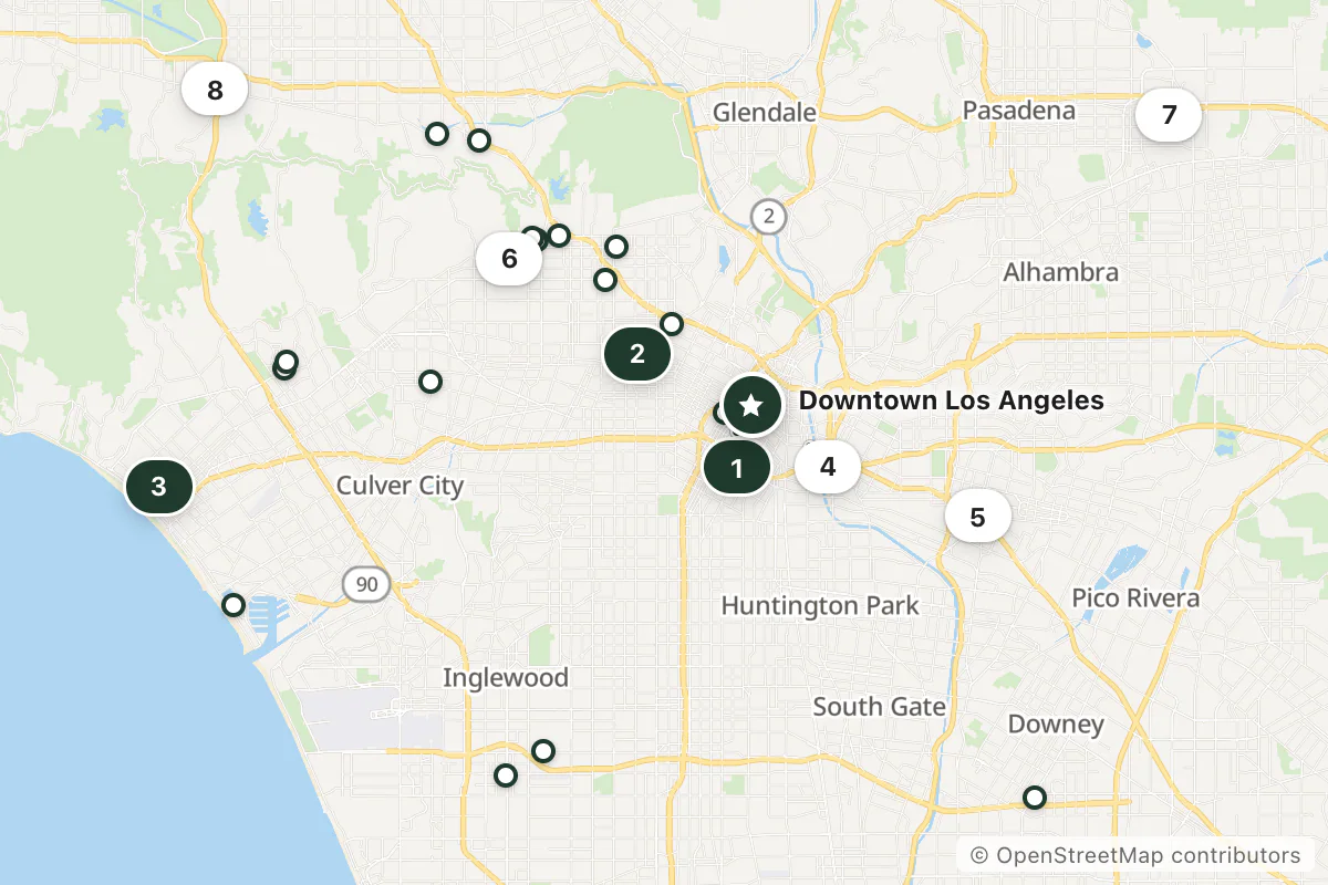 Map of the top 25 hotels for this question around Downtown Los Angeles
