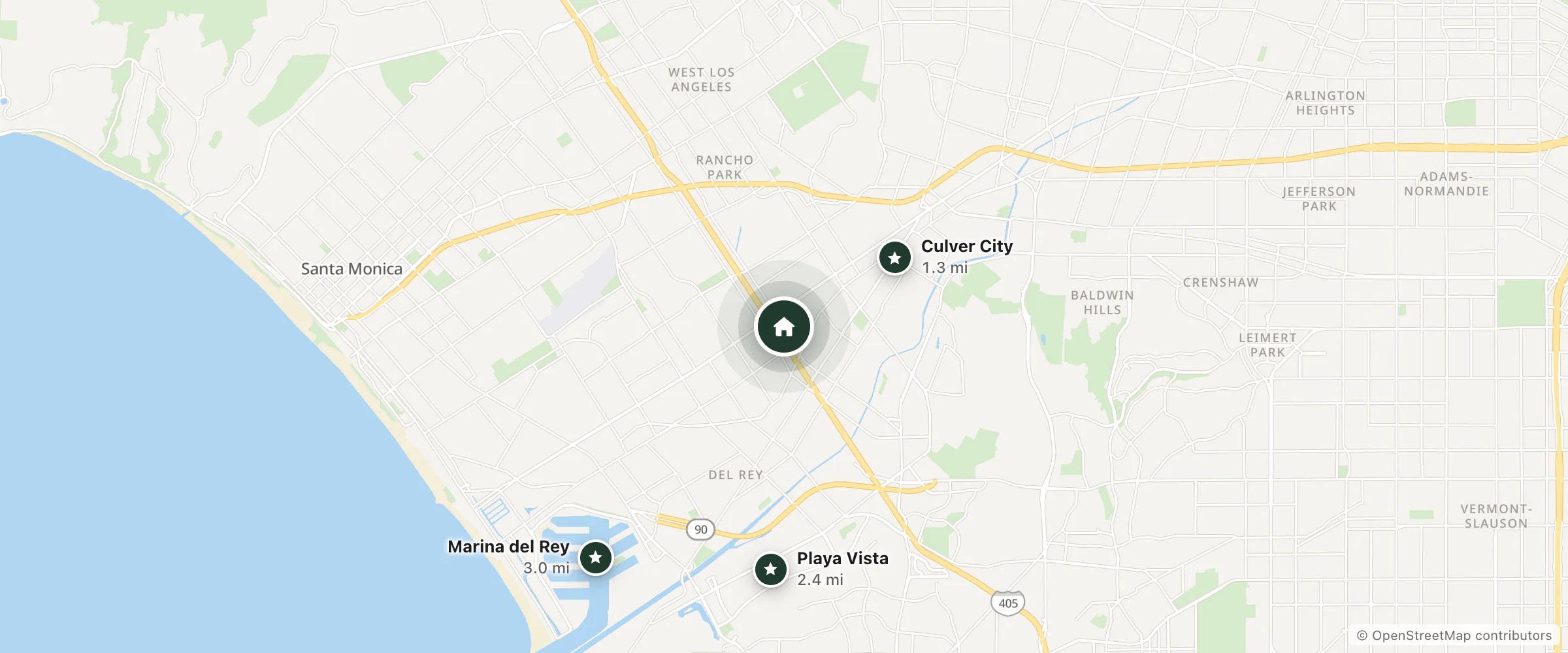 Map of Sunburst Spa And Suites and nearby Culver City, Playa Vista and Marina del Rey