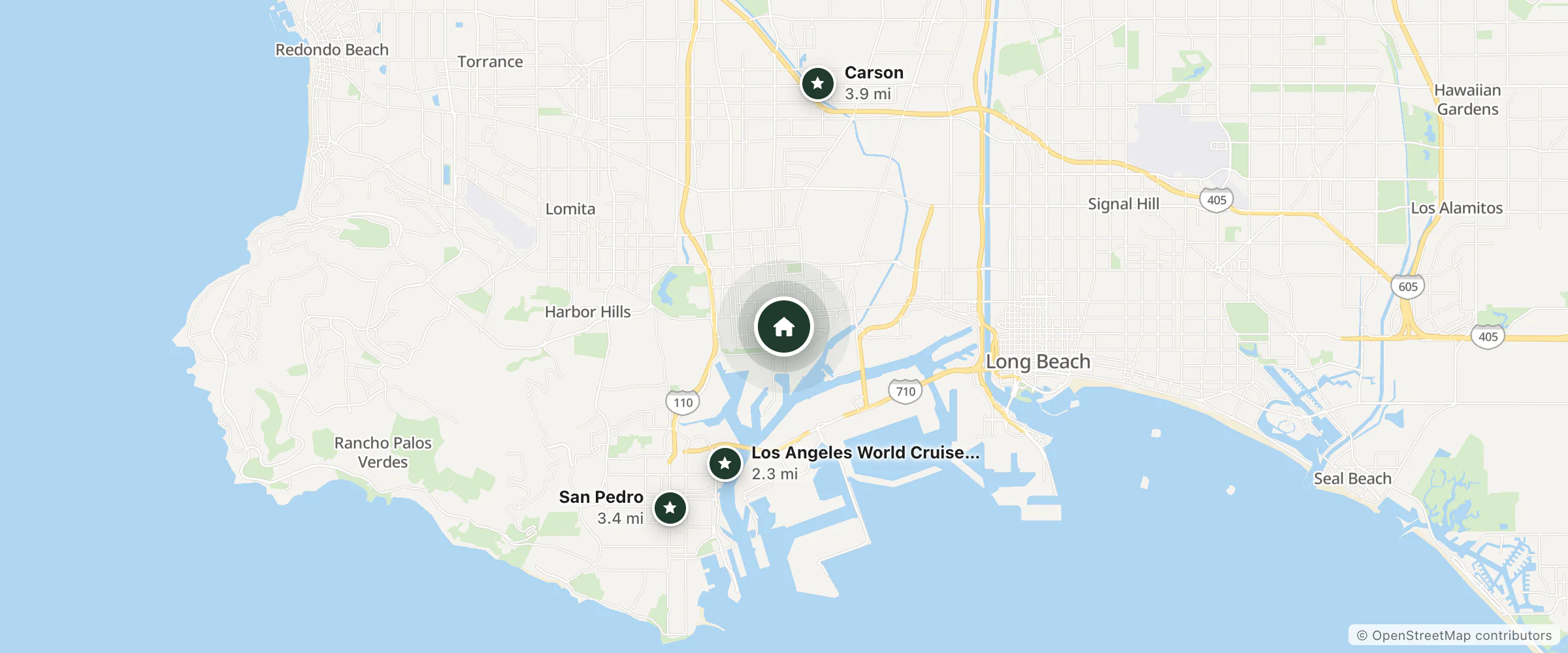 Map of Bonnie Lee Inn and nearby Los Angeles World Cruise Center, San Pedro and Carson
