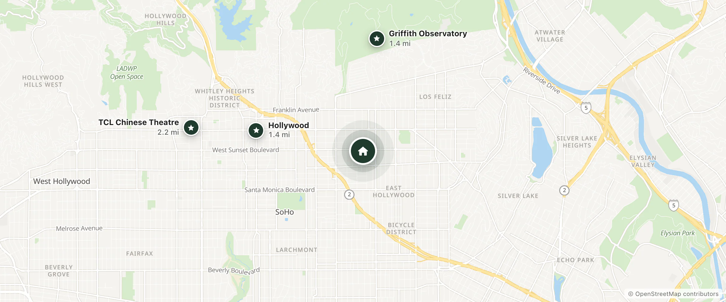 Map of Value Inn Hollywood and nearby Hollywood, Griffith Observatory and TCL Chinese Theatre