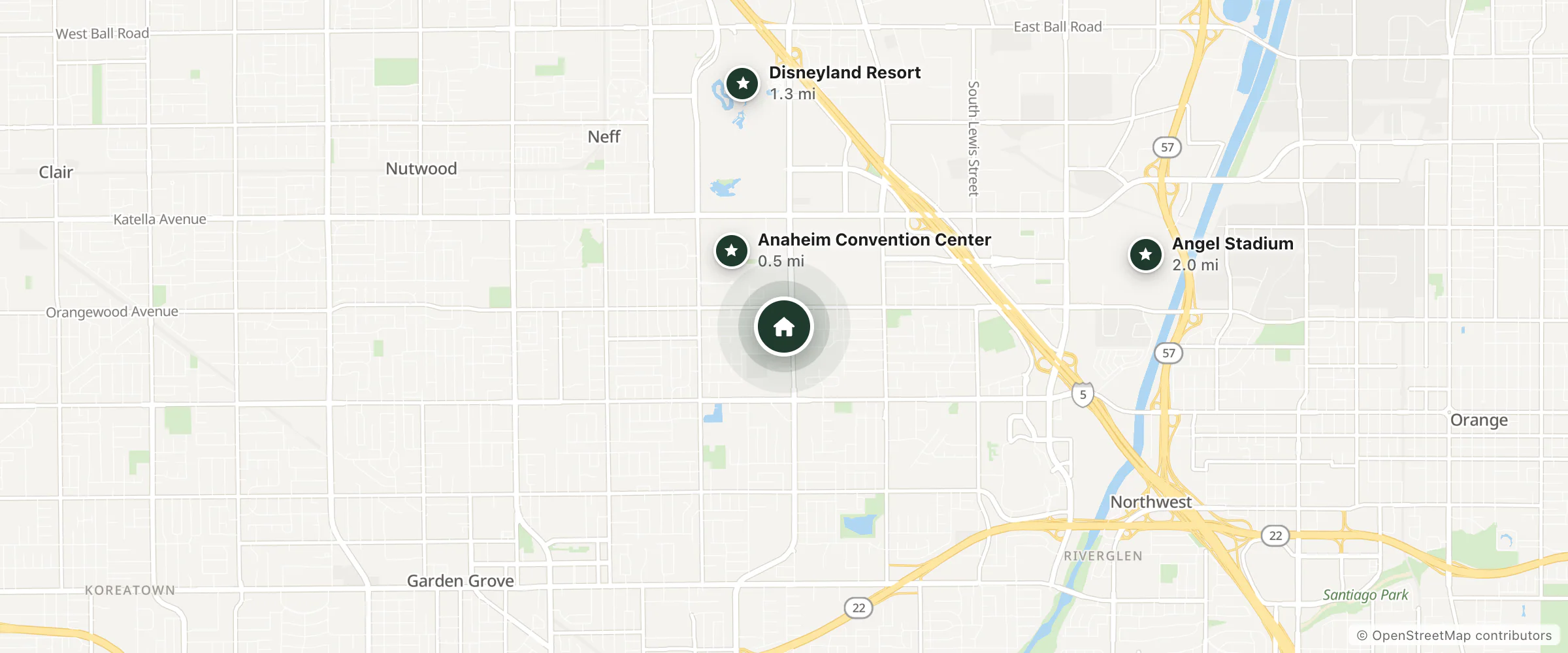 Map of Ramada Anaheim Convention Center and nearby Anaheim Convention Center, Disneyland Resort and Angel Stadium