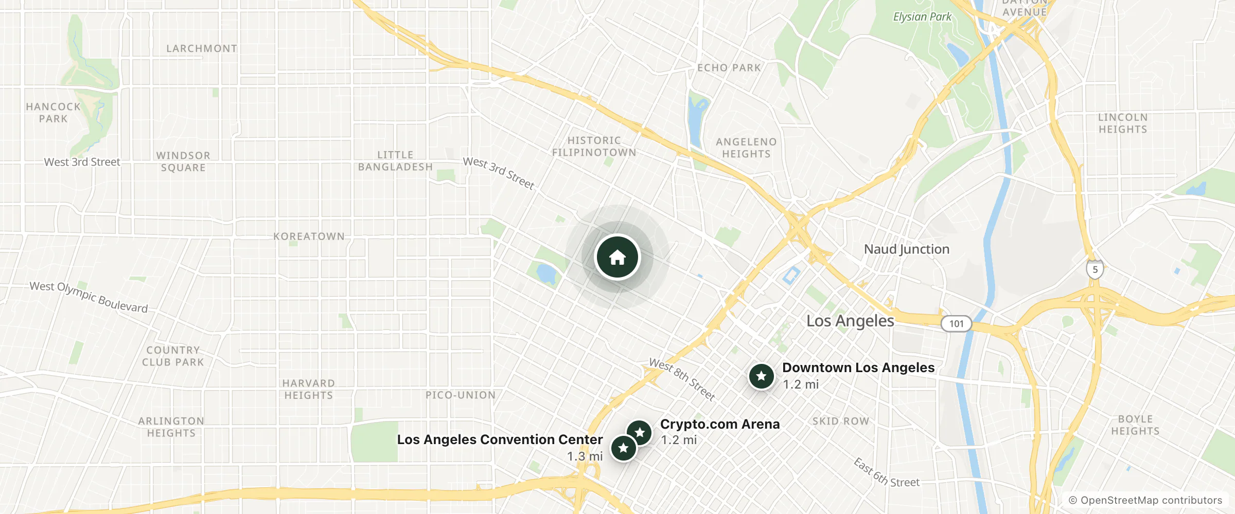 Map of The Burlington Hotel and nearby Crypto.com Arena, Downtown Los Angeles and Los Angeles Convention Center
