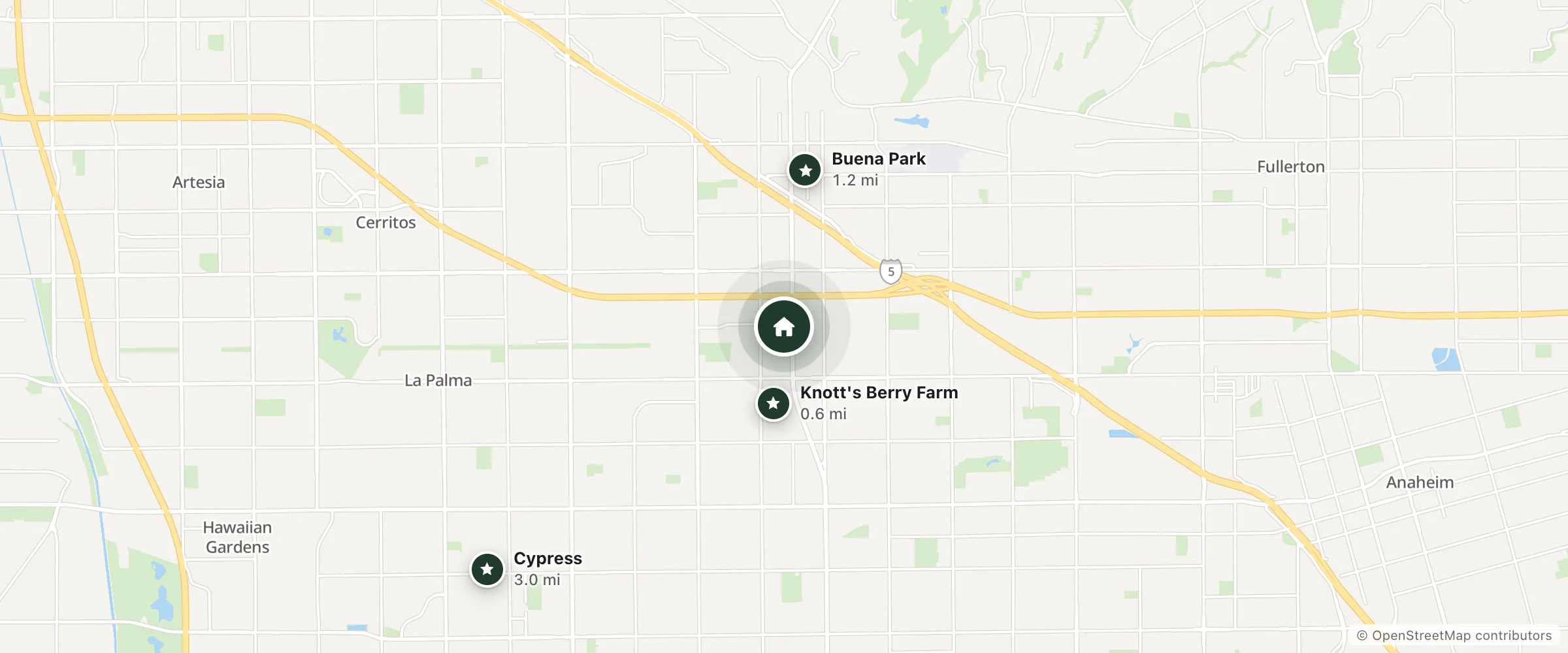 Map of Courtyard by Marriott Anaheim Buena Park and nearby Knott's Berry Farm, Buena Park and Cypress