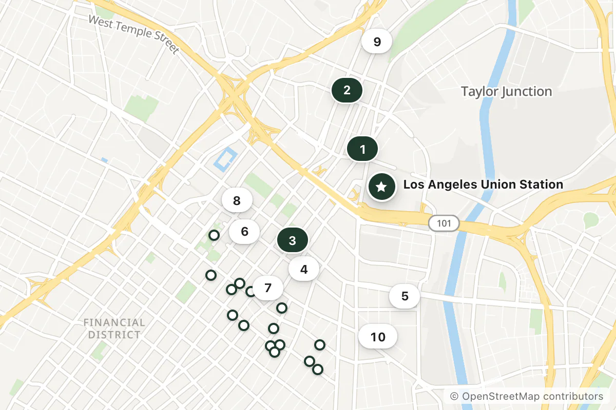 Map of the top 25 hotels for this question around Los Angeles Union Station