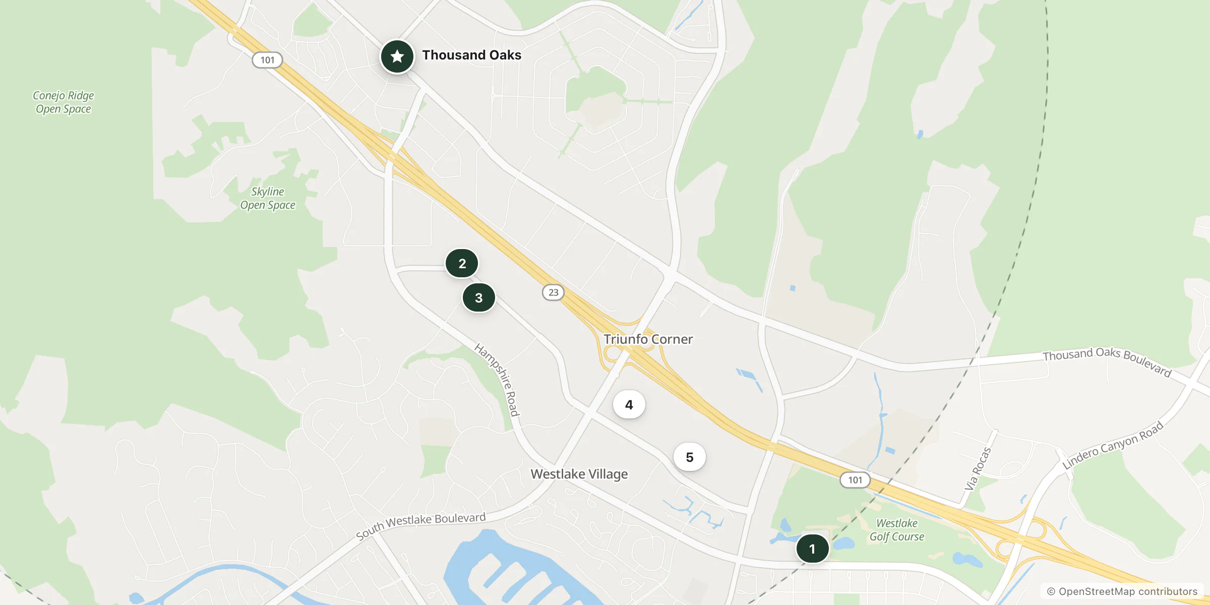 Map of hotels near Thousand Oaks