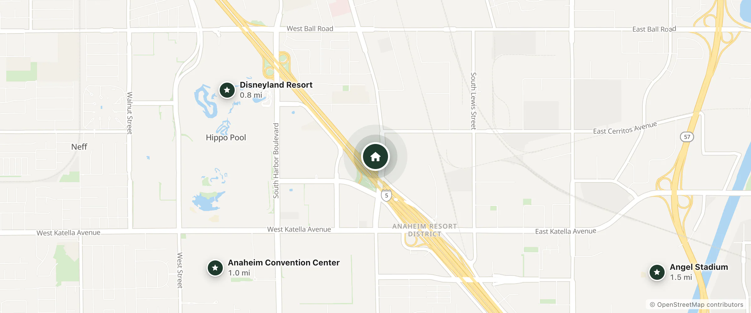 Map of The Viv Hotel, Anaheim, a Tribute Portfolio Hotel and nearby Disneyland Resort, Anaheim Convention Center and Angel Stadium