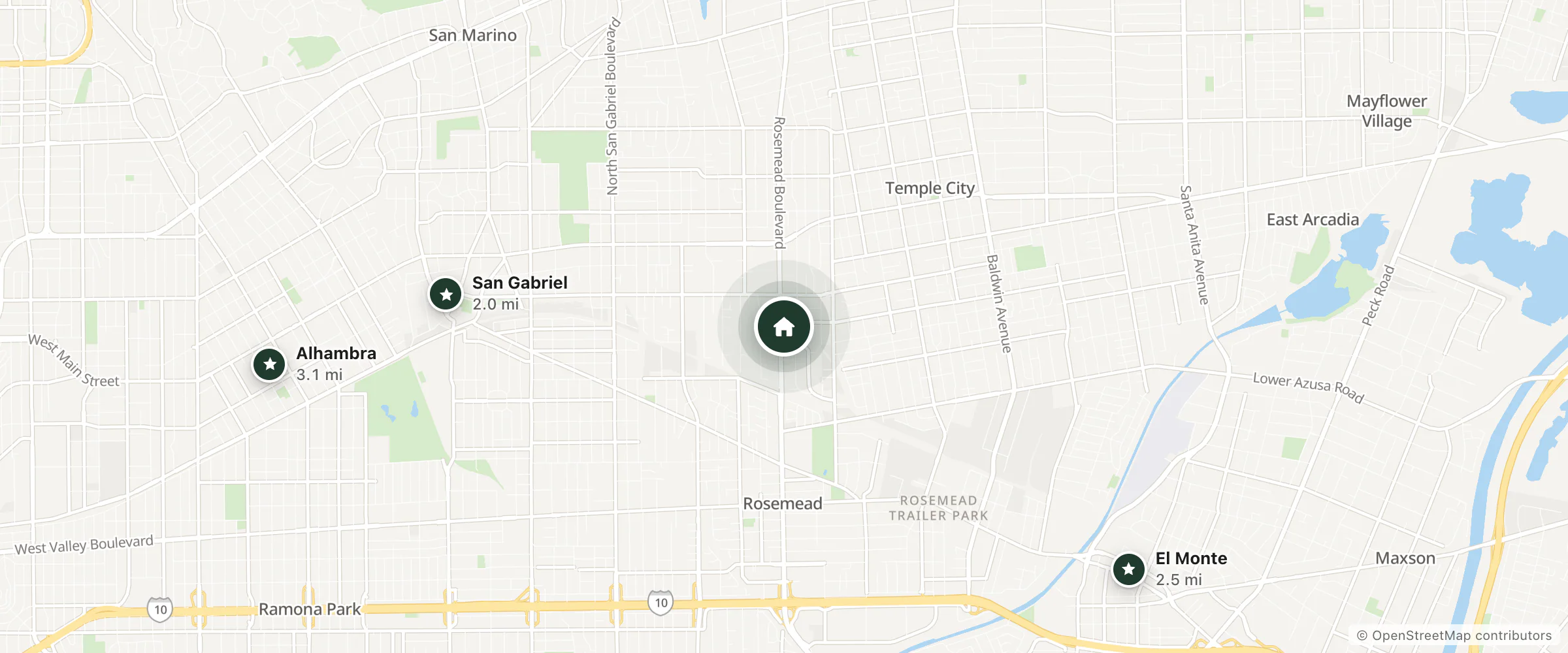 Map of Garden Inn San Gabriel and nearby San Gabriel, El Monte and Alhambra