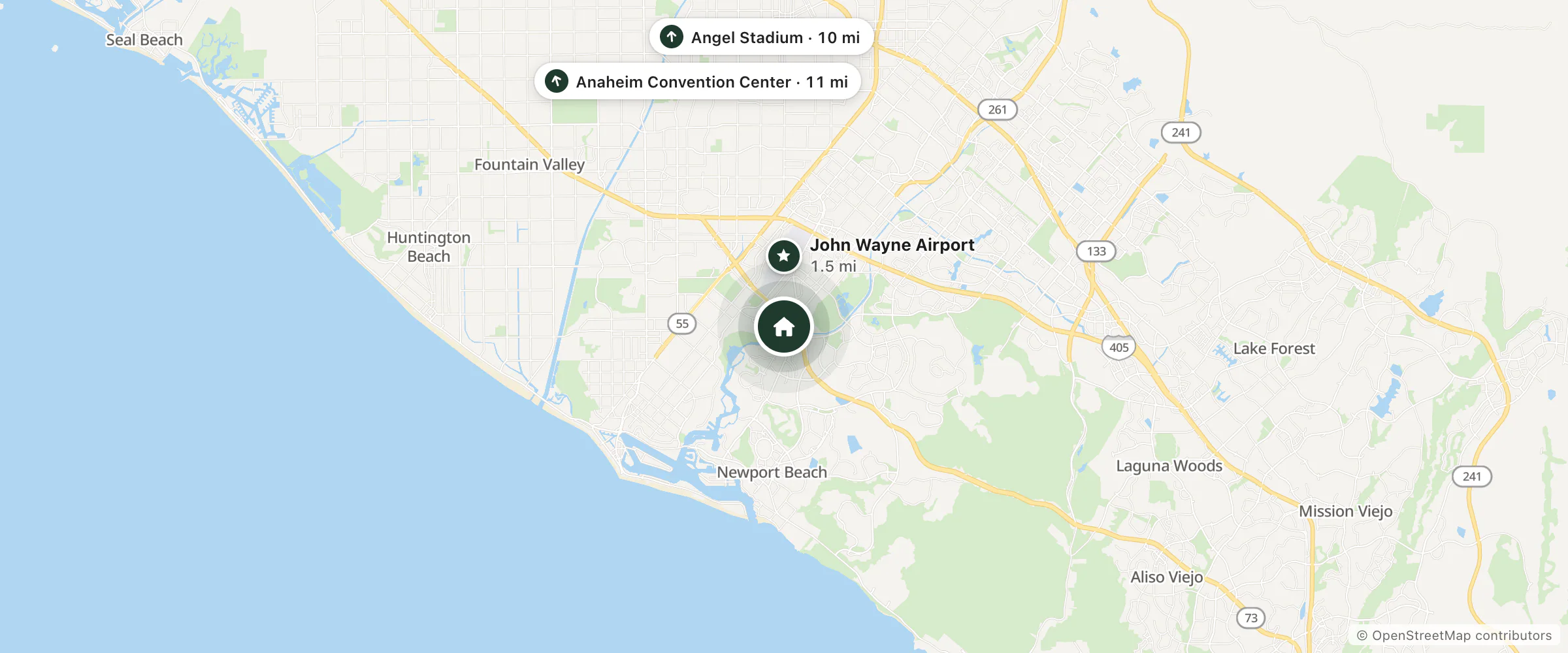 Map of Marriott and nearby John Wayne Airport, Angel Stadium and Anaheim Convention Center