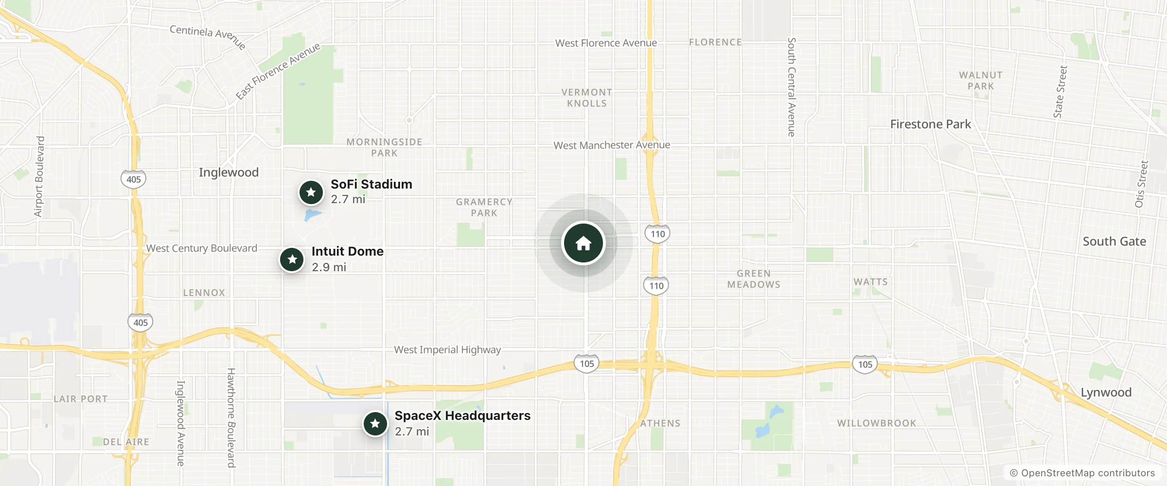 Map of Vermont Motel and nearby SpaceX Headquarters, SoFi Stadium and Intuit Dome