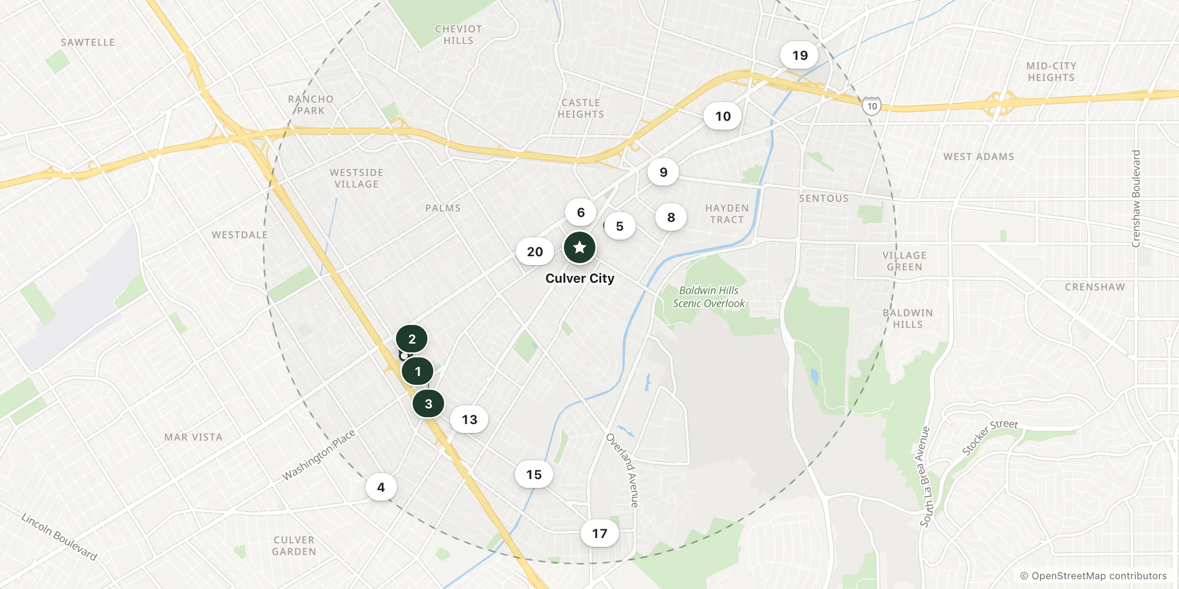 Map of hotels near Culver City