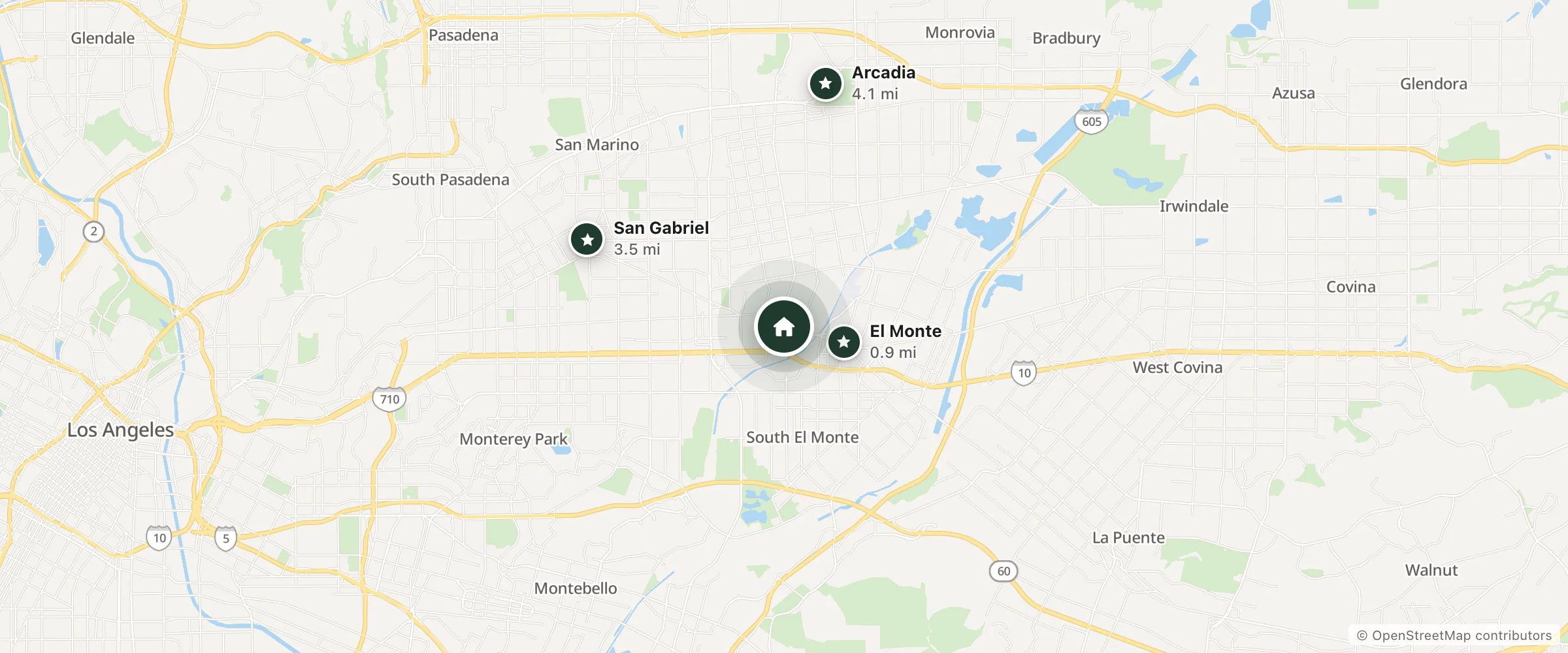 Map of M Motel and nearby El Monte, San Gabriel and Arcadia