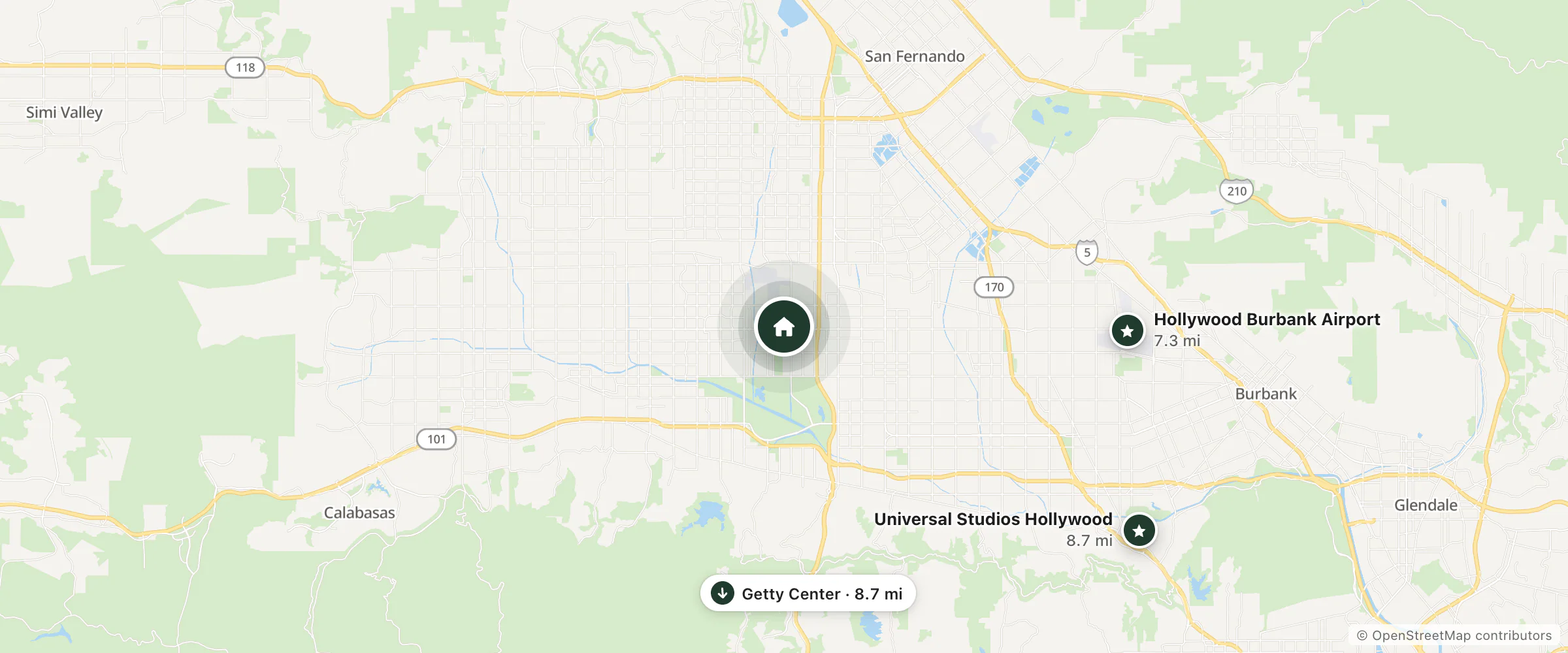 Map of Airtel Plaza Hotel and nearby Hollywood Burbank Airport, Getty Center and Universal Studios Hollywood