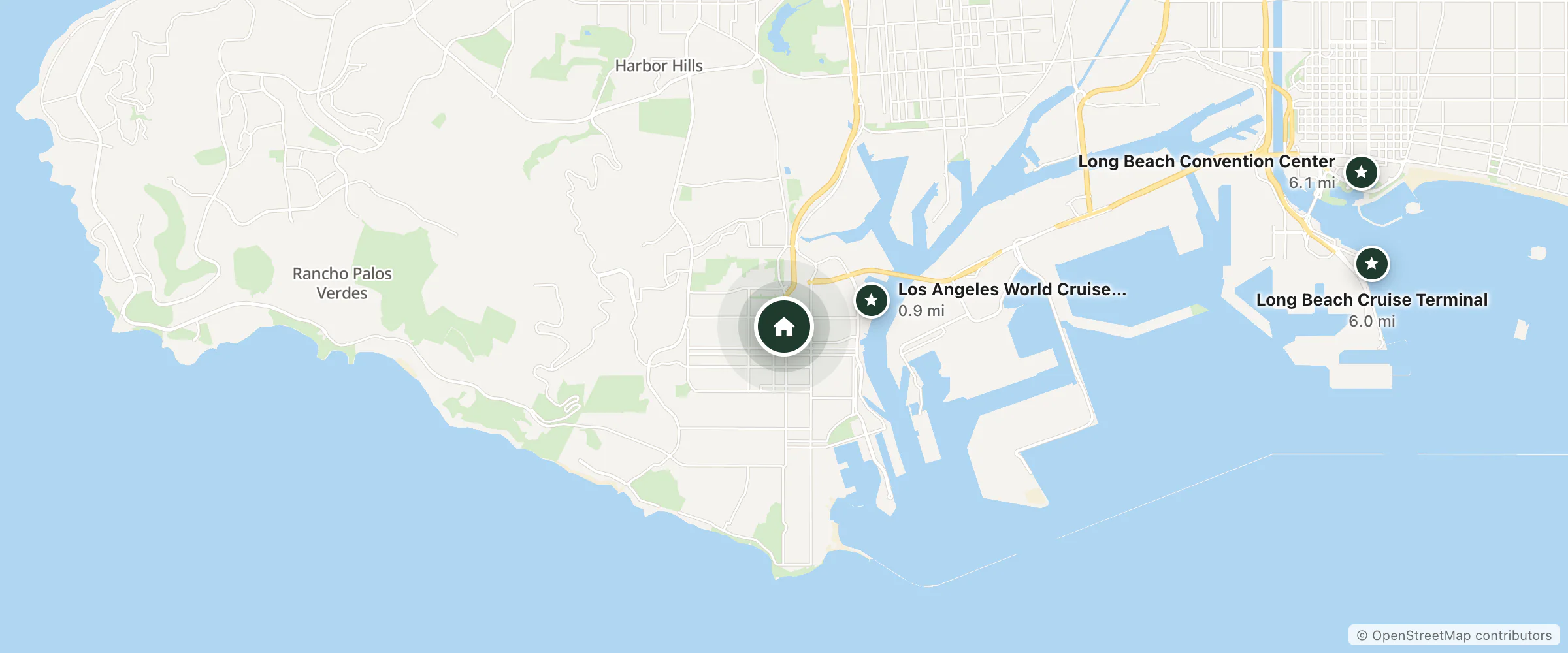 Map of Vagabond Inn San Pedro and nearby Los Angeles World Cruise Center, Long Beach Cruise Terminal and Long Beach Convention Center