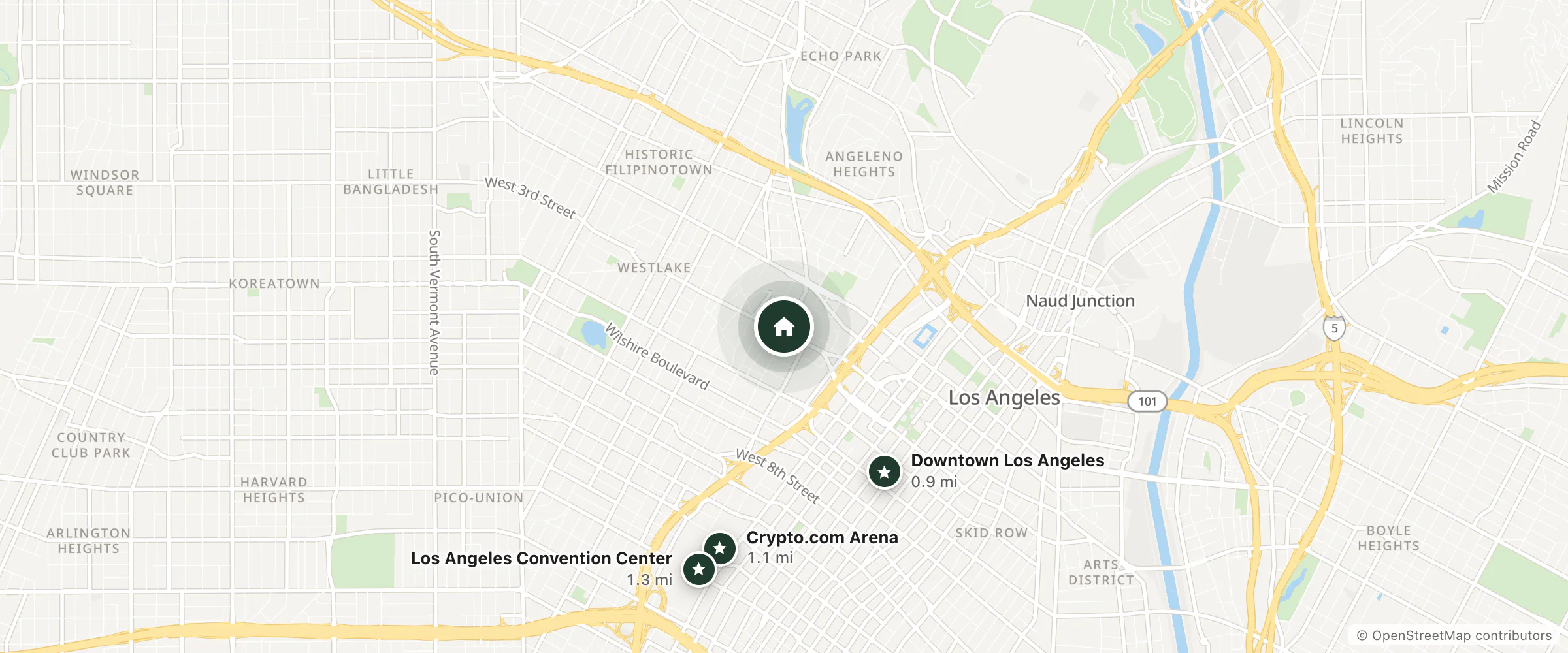 Map of Jerry's Motel and nearby Downtown Los Angeles, Crypto.com Arena and Los Angeles Convention Center